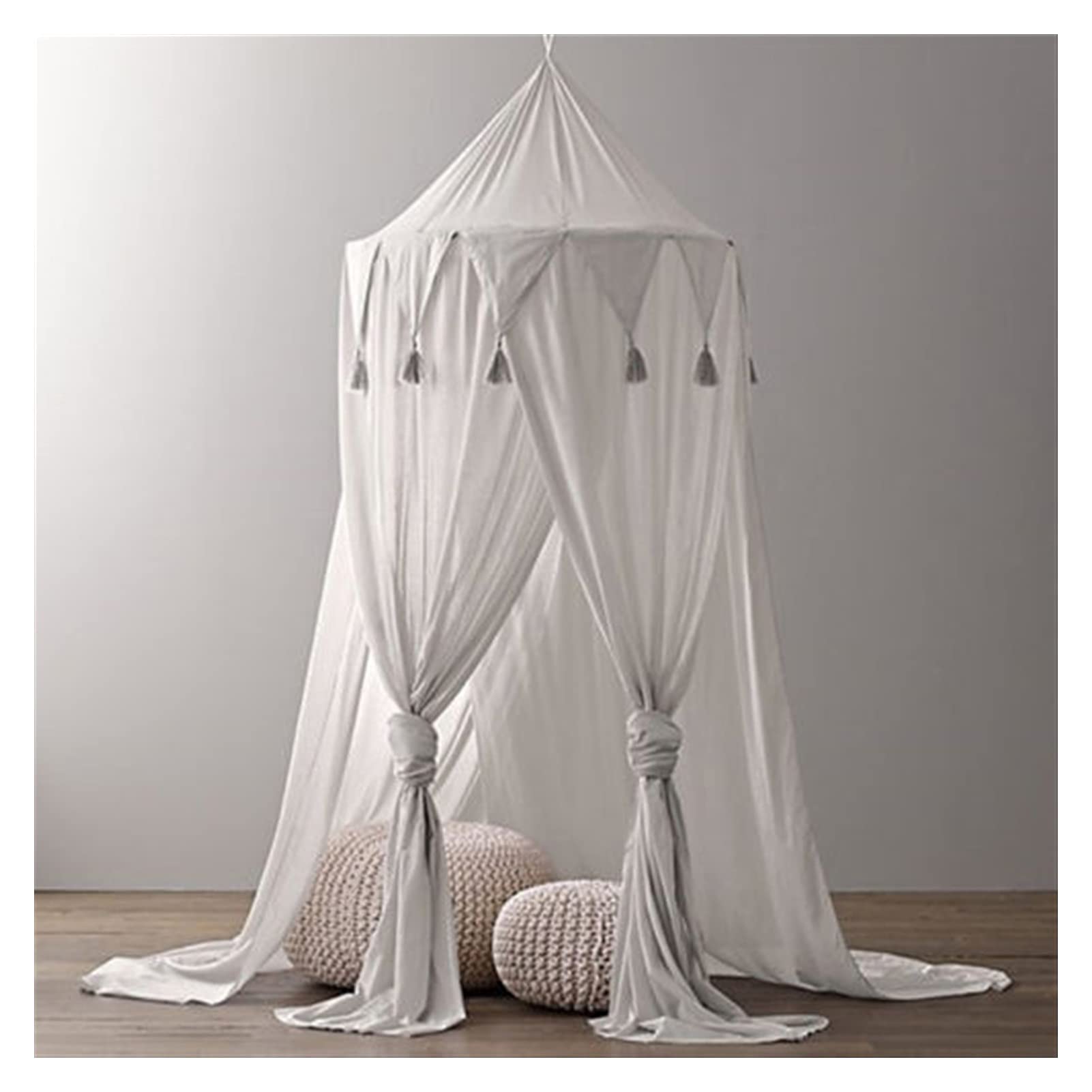 **Gray Cotton Bed Canopy Curtain for Kids - Round Dome Tent Canopy Bedcover for Baby & Toddler - Soft & Breathable Bedding for Nursery, Bedroom Decor - Perfect for Playtime, Naps & Dreamy Nights**