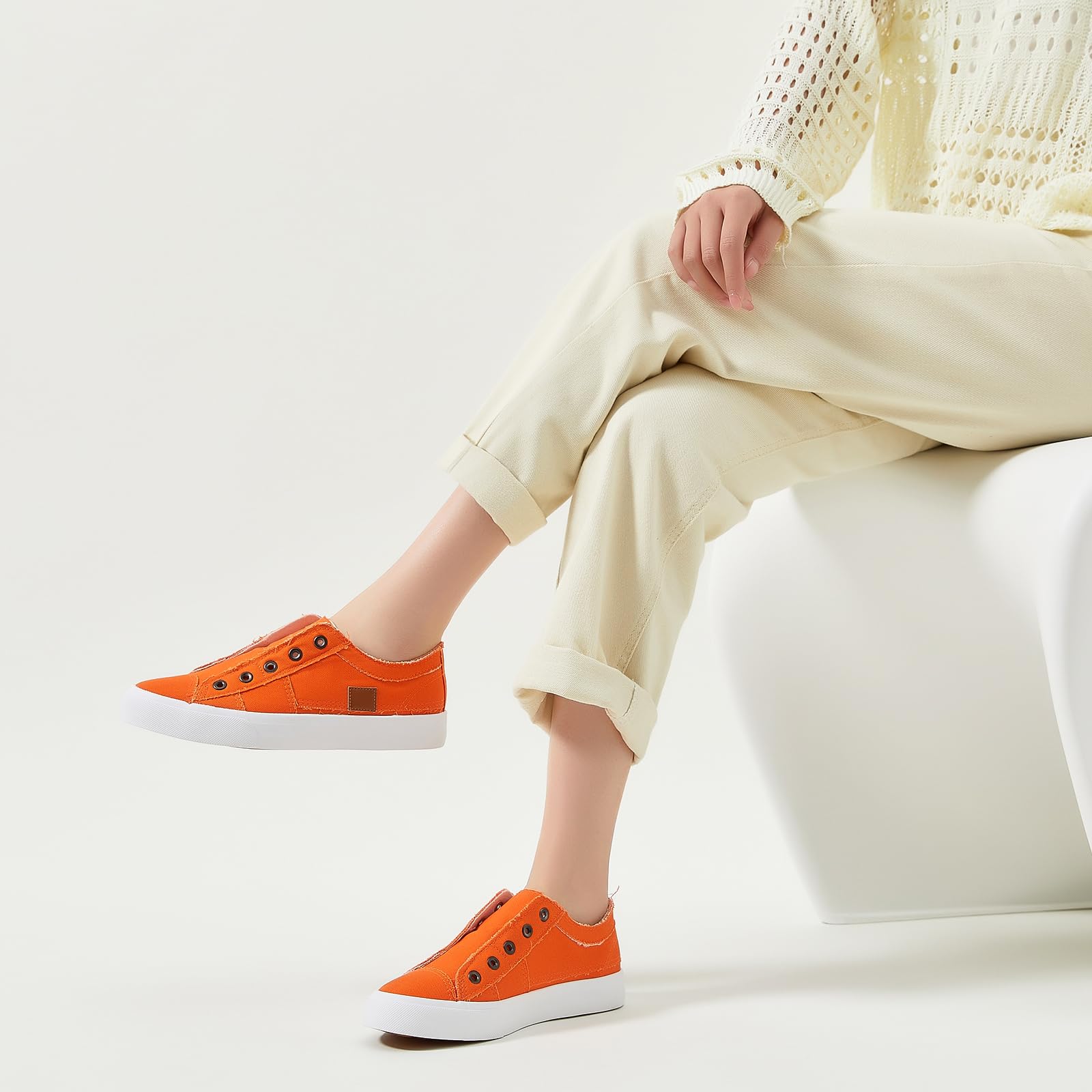Women's Slip-On Non-Slip Canvas Sneakers - Comfortable Low Top Casual Shoes for Walking, Travel & Everyday Wear