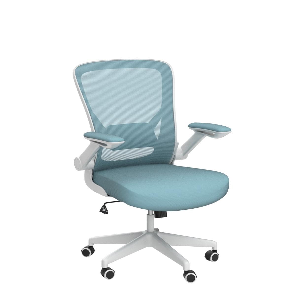 KERDOM Ergonomic Mesh Office Chair with Lumbar Support - Adjustable Height Swivel Chair with Flip-Up Arms for Home Office & Gaming - Light Blue | Perfect for Long Work Hours & PC Gaming Sessions