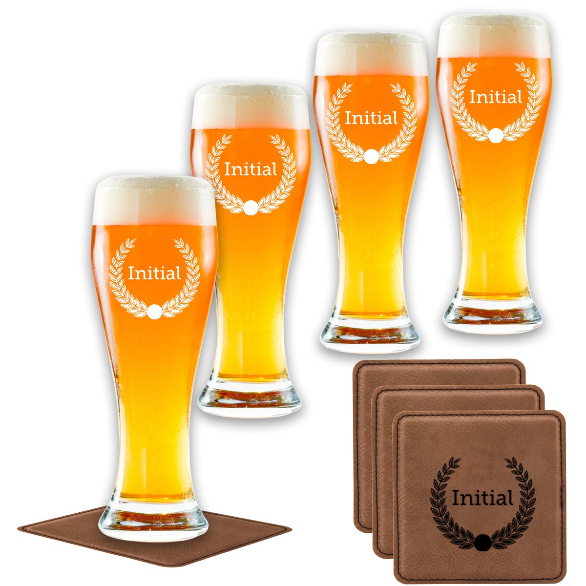 Customizable Pilsner Beer Can Set of 4 with Matching Coasters - Perfect for Home Bars, Parties & Gifts for Beer Lovers