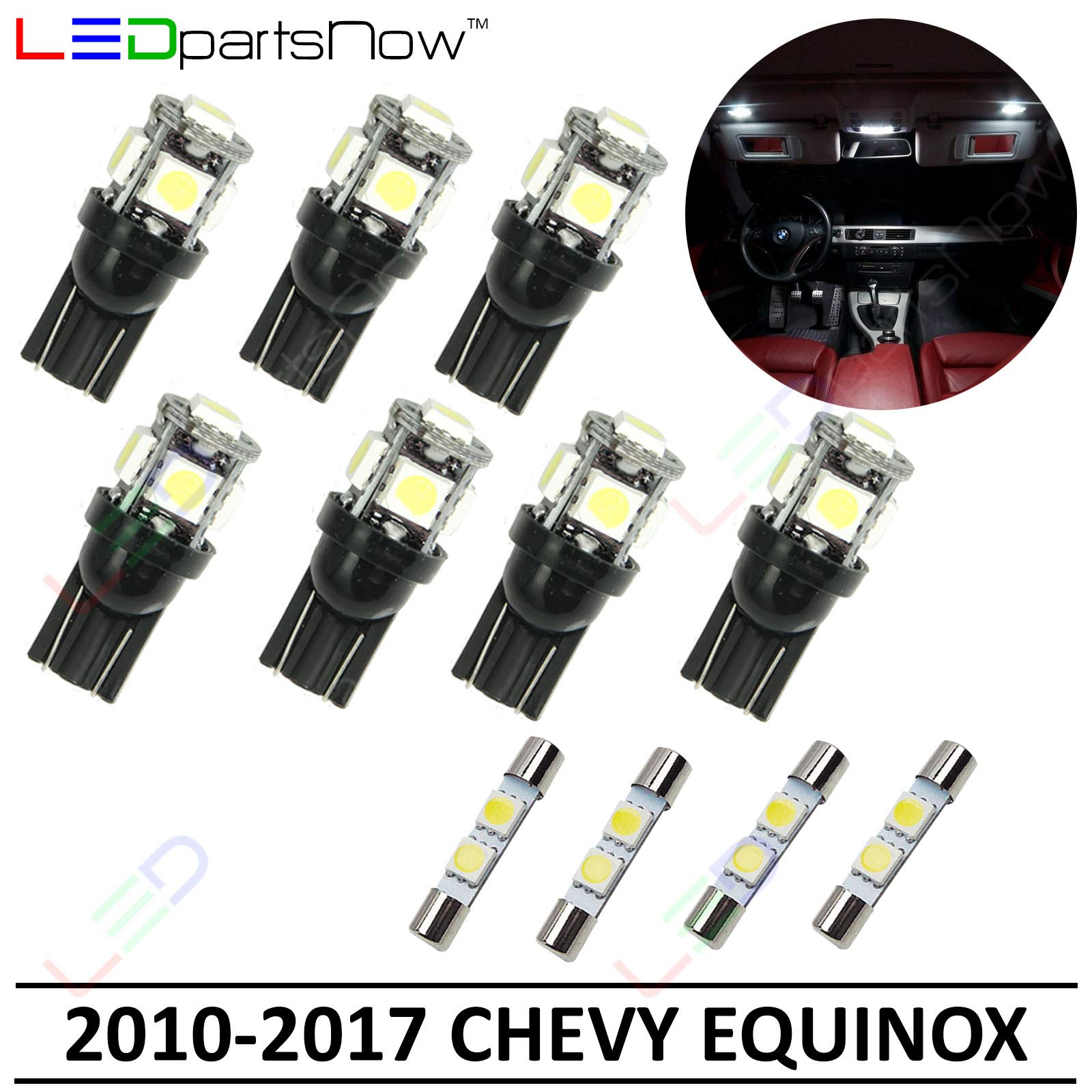 LED Replacement Bulbs for 2010-2017 Chevy Equinox - Interior Light Kit (11-Piece White LED Bulbs) | Upgrade Your Car Lighting for Better Visibility & Style