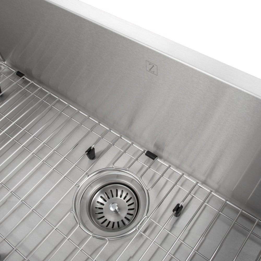 ZLINE Meribel 33-Inch Undermount Single Bowl Stainless Steel Kitchen Sink with Bottom Grid (SRS 33) - Durable & Stylish for Modern Kitchens, Perfect for Food Prep & Dishwashing