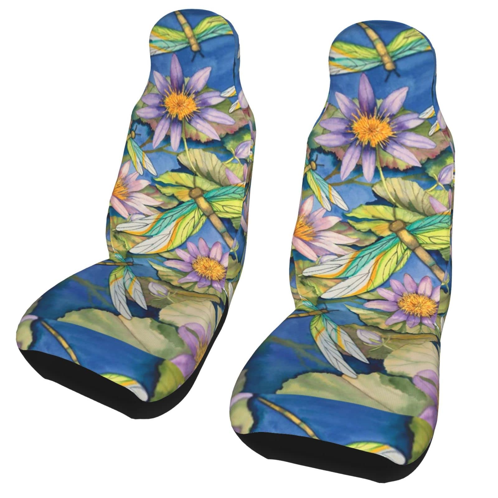 Dragonfly Waterlilies Car Seat Covers Set of 2 - Universal Fit for Most Cars, SUVs, Sedans & Trucks | Front Seat Protectors with Floral Design | Perfect Gift for Women & Car Interior Protection