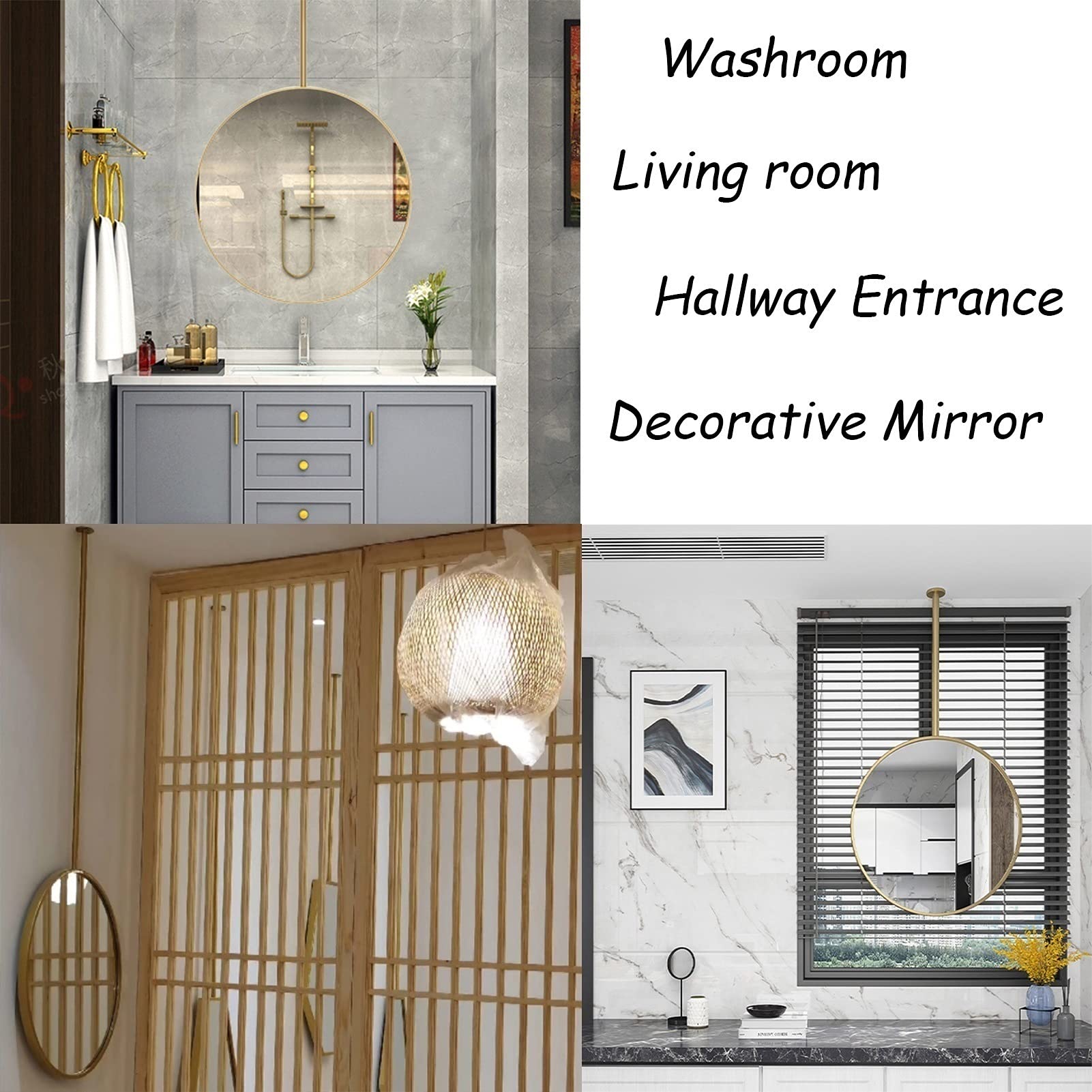 Luyckfrazy Gold Metal Frame Circle Ceiling Hanging Mirror - Bathroom Makeup Shaving Mirror for Home, Hotel & Farmhouse Decor - Perfect for Vanity, Dressing Room & Commercial Spaces