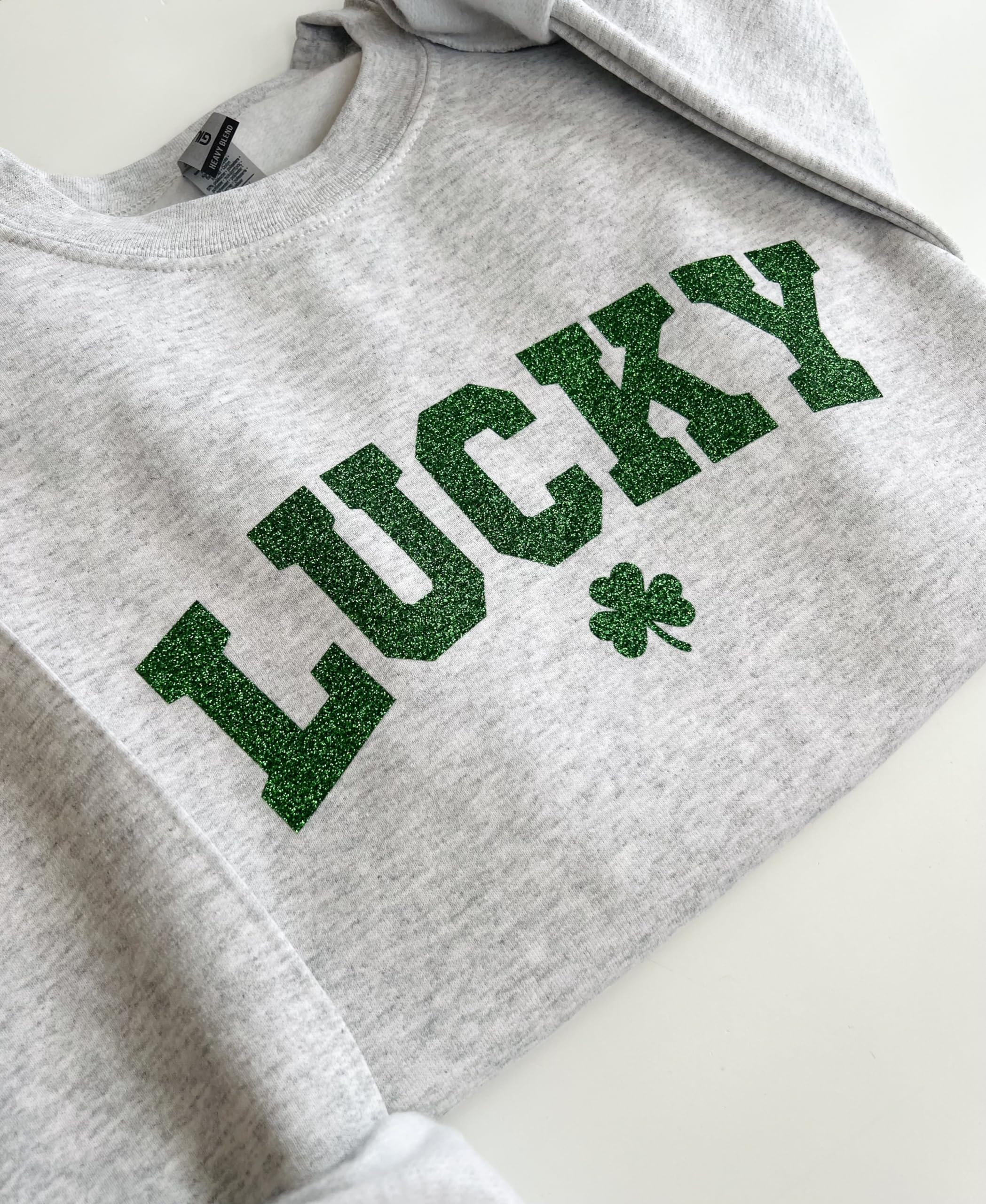 Up2ournecksinfabric Glitter St Patrick's Day Sweatshirt - Lucky Green Shamrock Graphic Pullover for Women | Perfect for St Patty's Day Parties, Parades & Irish-Themed Events