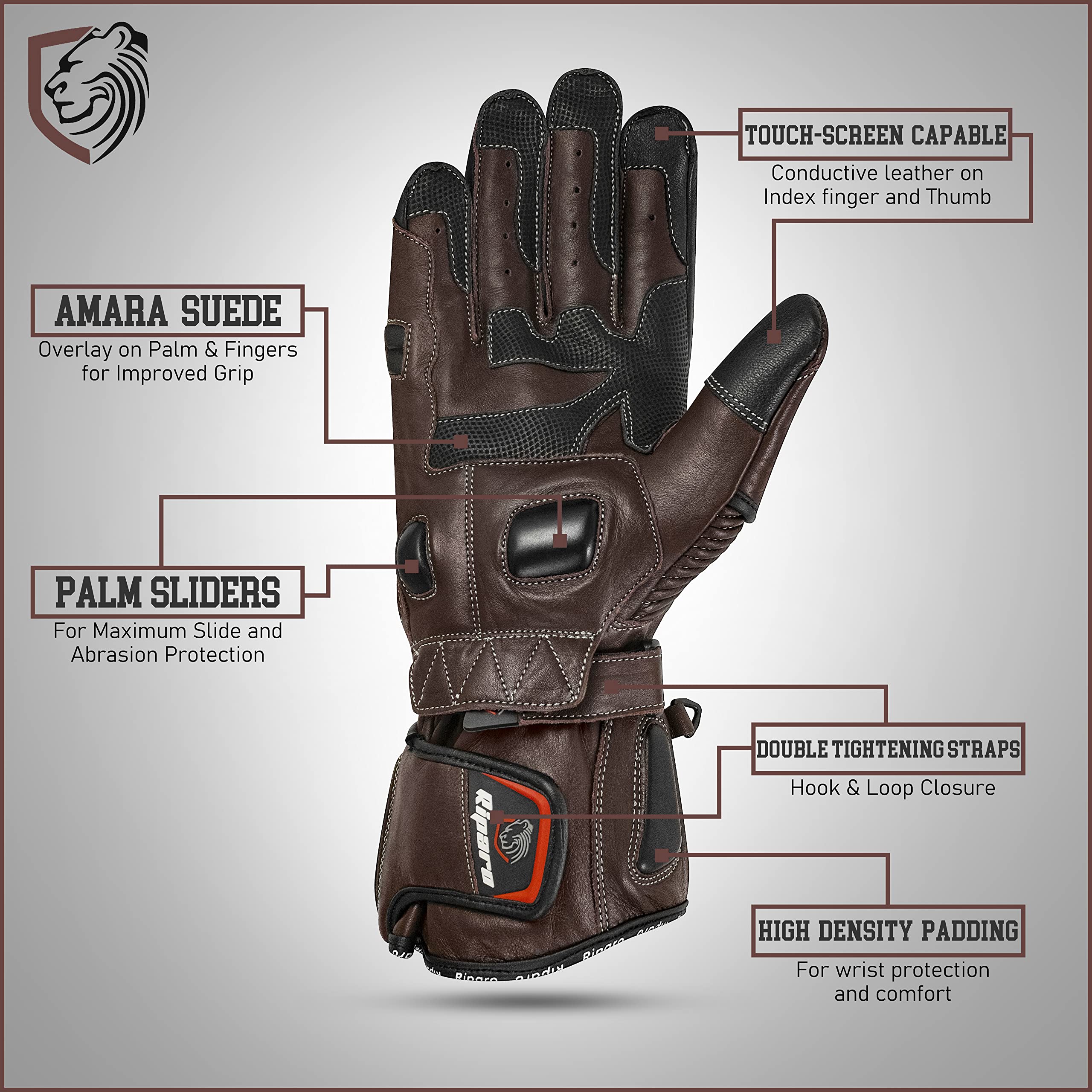 Genuine Leather Full Gauntlet Motorcycle Gloves - Street & Racing Gloves with Knuckle Protection & Touchscreen Compatibility - Perfect for Cruiser, Touring & Commuter Riding