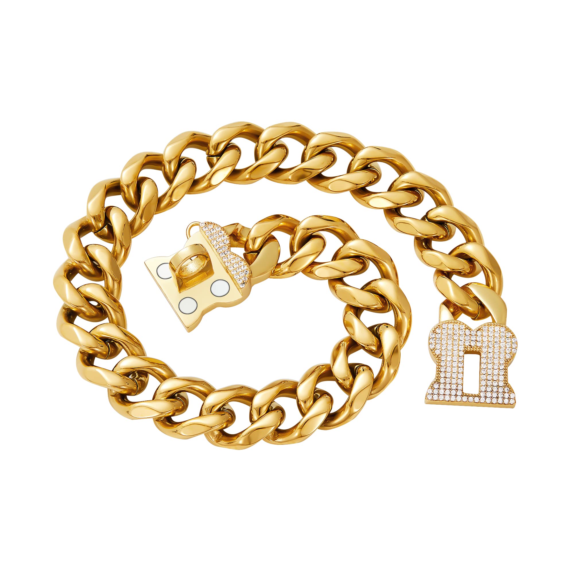 Premium Gold Cuban Link Dog Collar for Medium & Large Breeds - Heavy Duty Chain Collar for Bulldogs, Pitbulls & Outdoor Walking - Perfect for Daily Walks, Training & Fashion Pet Accessories