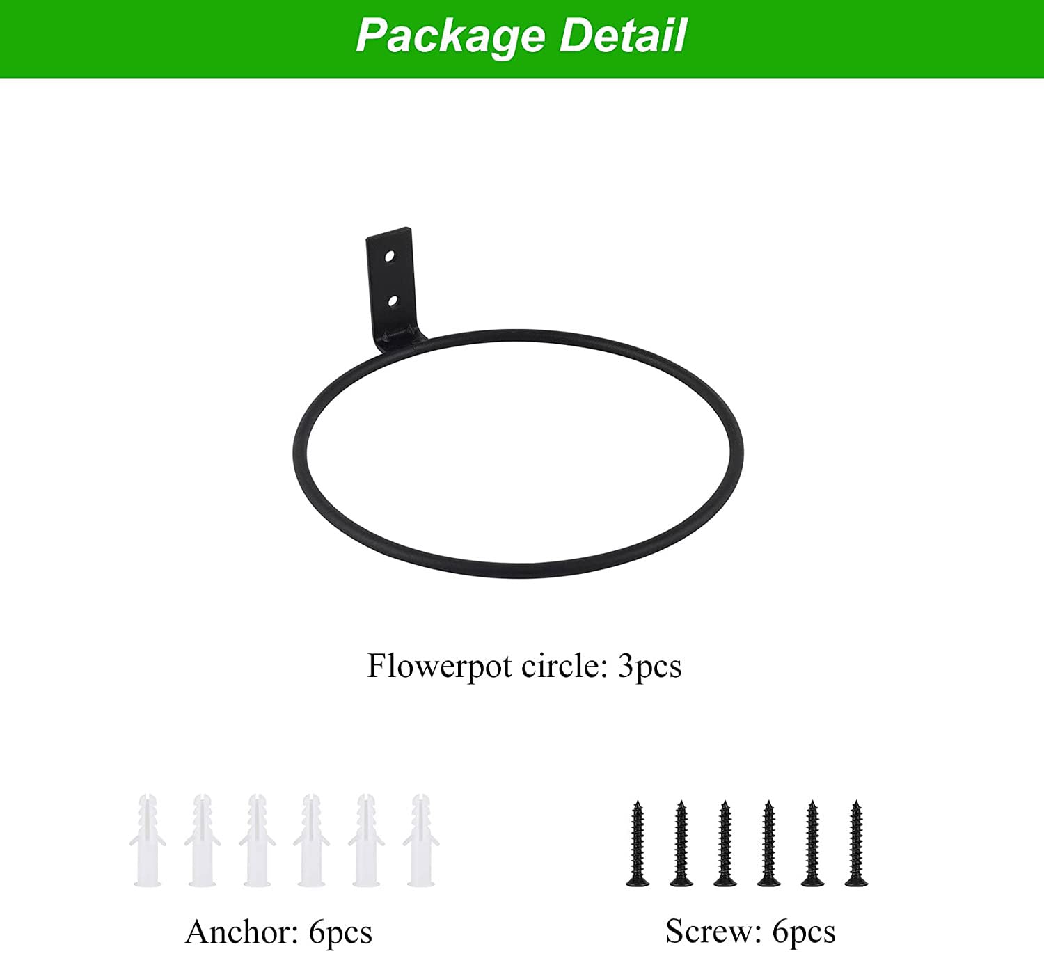 TQVAI 4 Inch Flower Pot Holder - Wall Mounted Planter Hanger Bracket Set of 3, Black - Perfect for Indoor/Outdoor Garden Decor, Balcony & Patio Plant Display