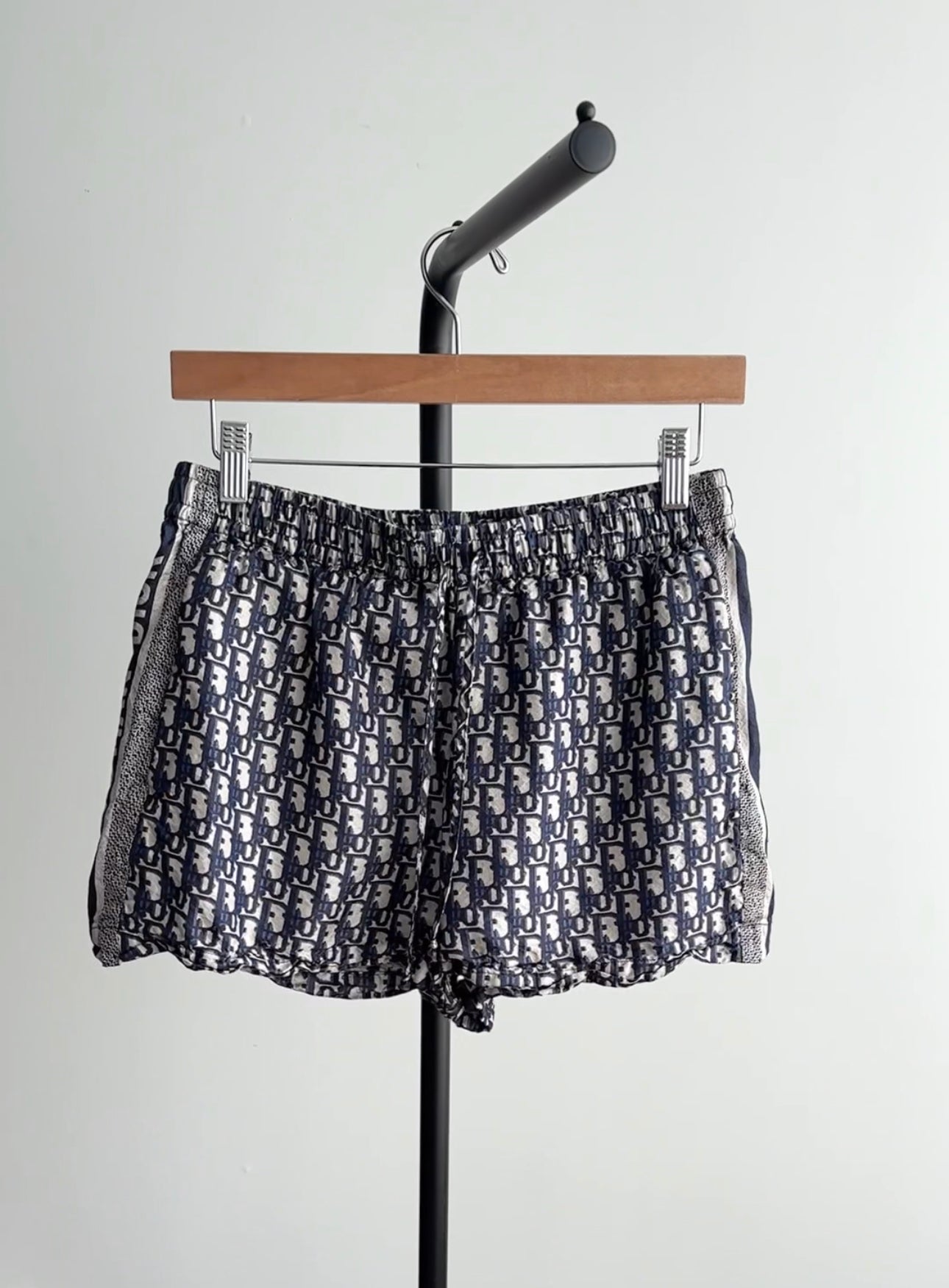 Christian Dior Navy Blue Oblique Silk Shorts with Logo - Size FR36/US4 - Perfect for Summer Vacations & Luxury Beach Outings