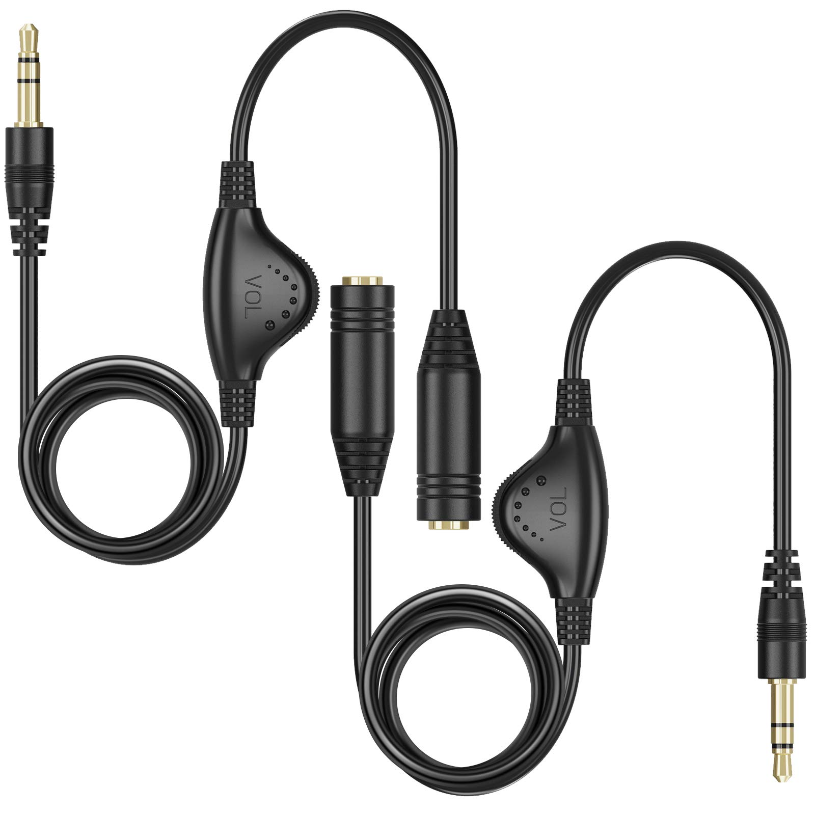 PChero 2 Pack 3.5mm Headphone Extension Cable - 3.3FT Male to Female Stereo Audio Jack Extender with Volume Control - Compatible with Headphones, Earphones, Smartphones, Tablets, MP3 Players - Perfect for Home, Office, Gaming, and Travel Use