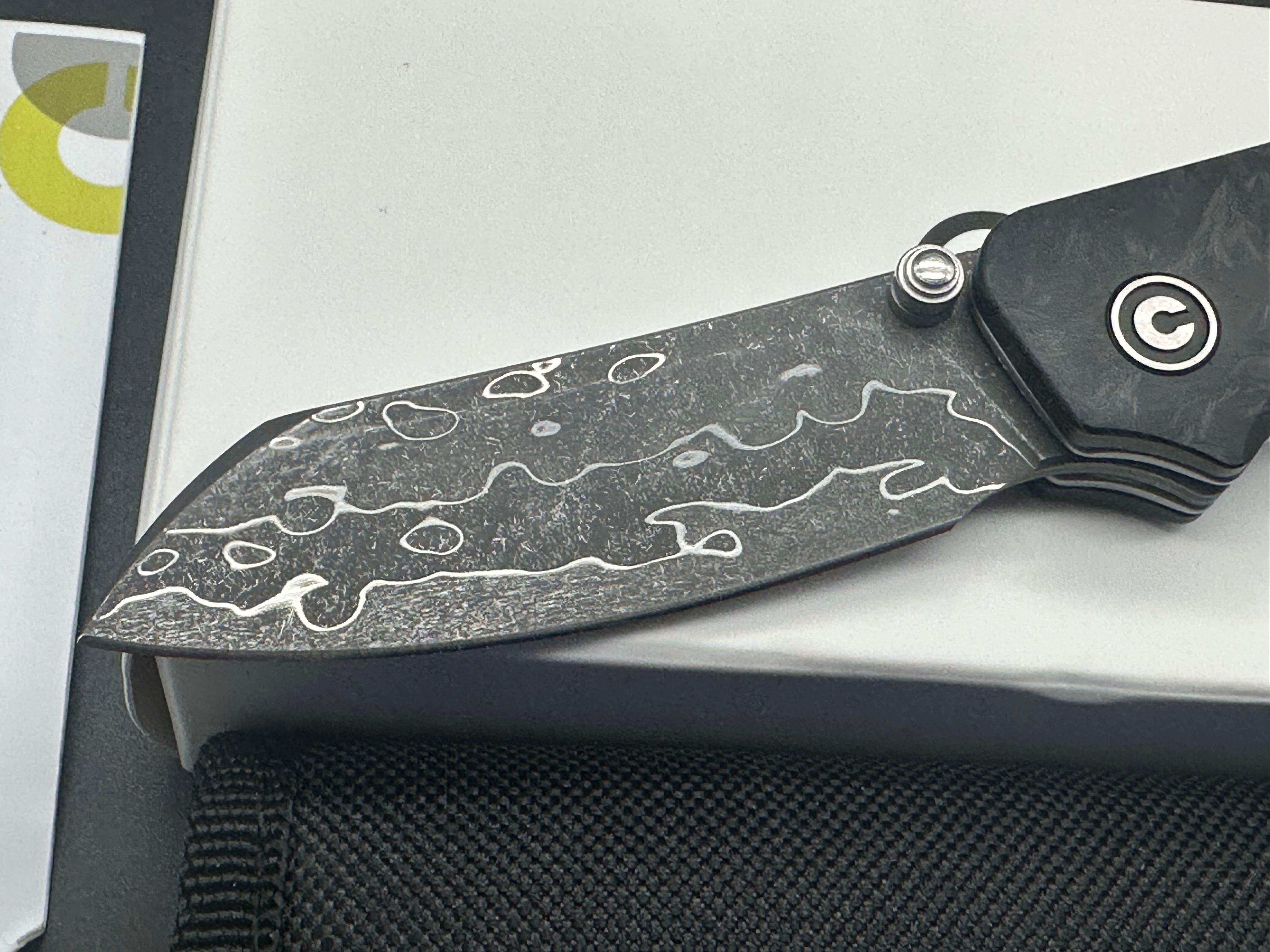 CIVIVI CRABBY Folding Knife - Damascus Steel Blade, Shredded Carbon Fiber Handle - EDC Pocket Knife for Outdoor, Camping & Everyday Carry