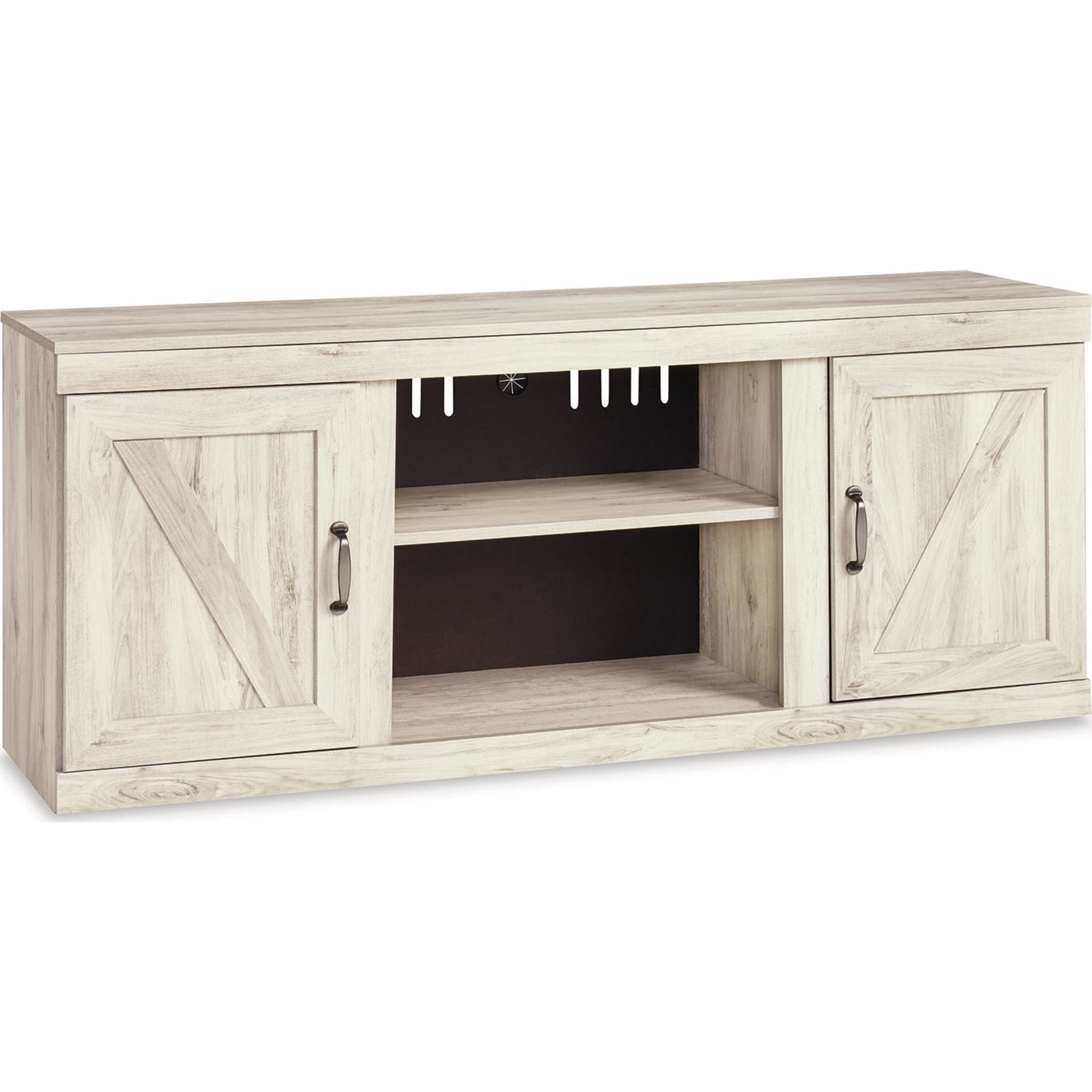 Bellaby TV Stand for Living Room - Whitewash Wood Entertainment Center with Storage Shelves for TV up to 65