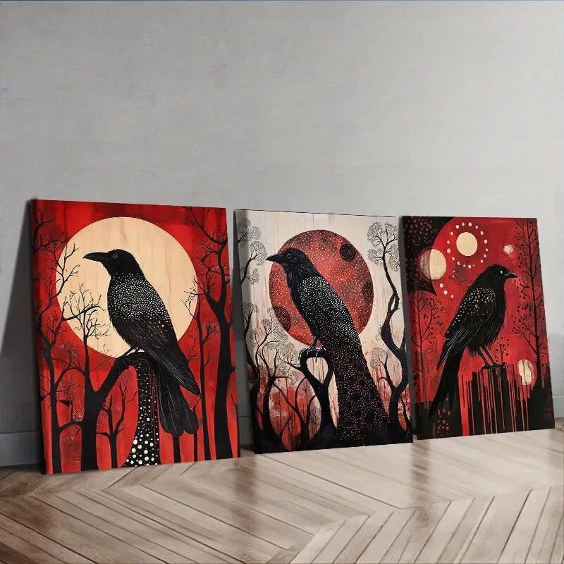 3-Piece Psychic Crow Wall Art Set - Framed Canvas 40x60cm | High Quality Print | 100% Australian Made | Ready to Hang | Perfect for Living Room, Bedroom & Office Decor