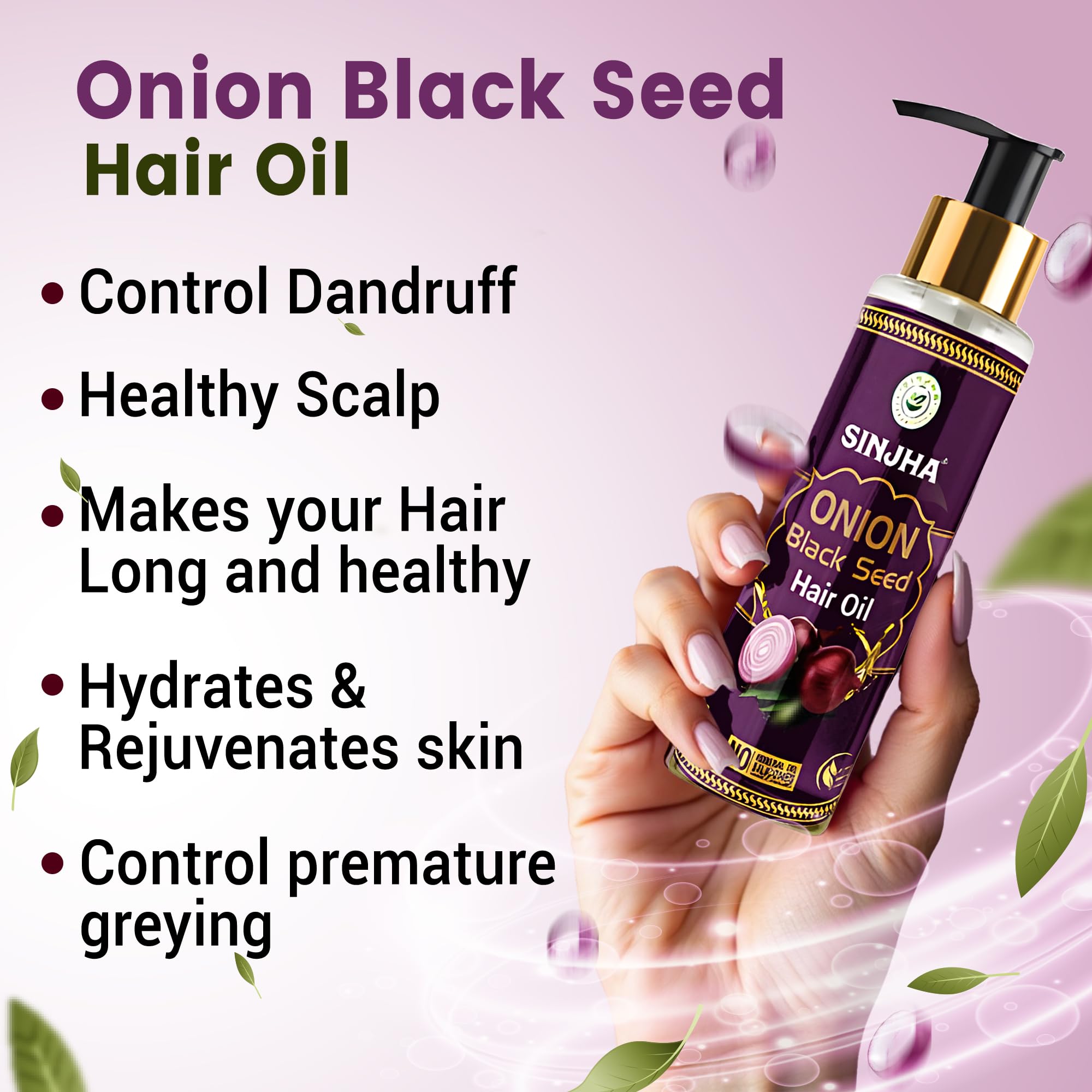 Sinjha Onion Black Seed Hair Oil 100ml - Natural Hair Growth Treatment for Thinning Hair & Hair Loss Control | Perfect for Daily Scalp Massage & Damaged Hair Repair