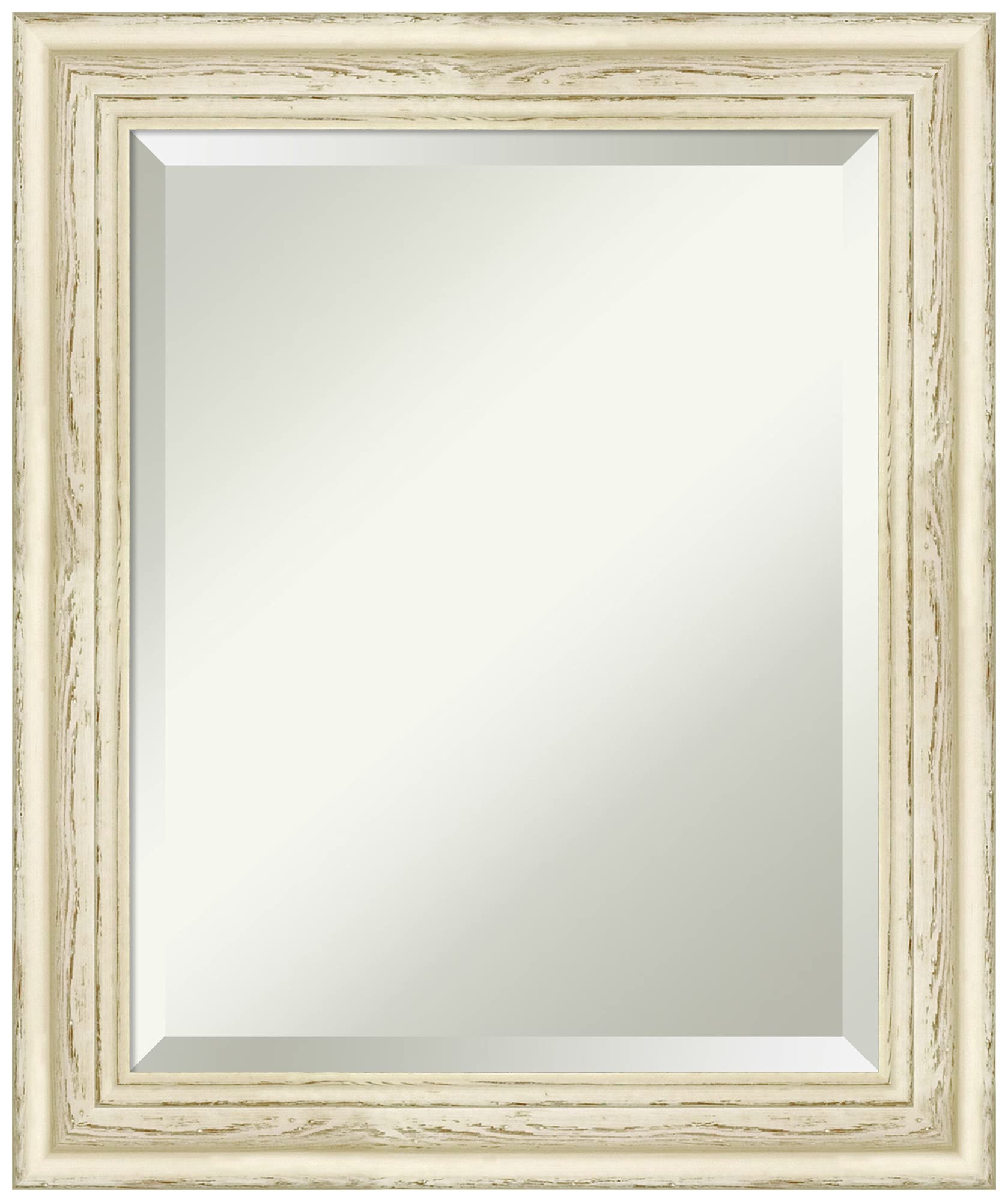 Amanti Art 24.5 x 20.5 Inch Beveled Wood Wall Mirror with Country White Wash Frame - Ivory & White Bathroom Mirror for Vanity, Bedroom, or Entryway Decor