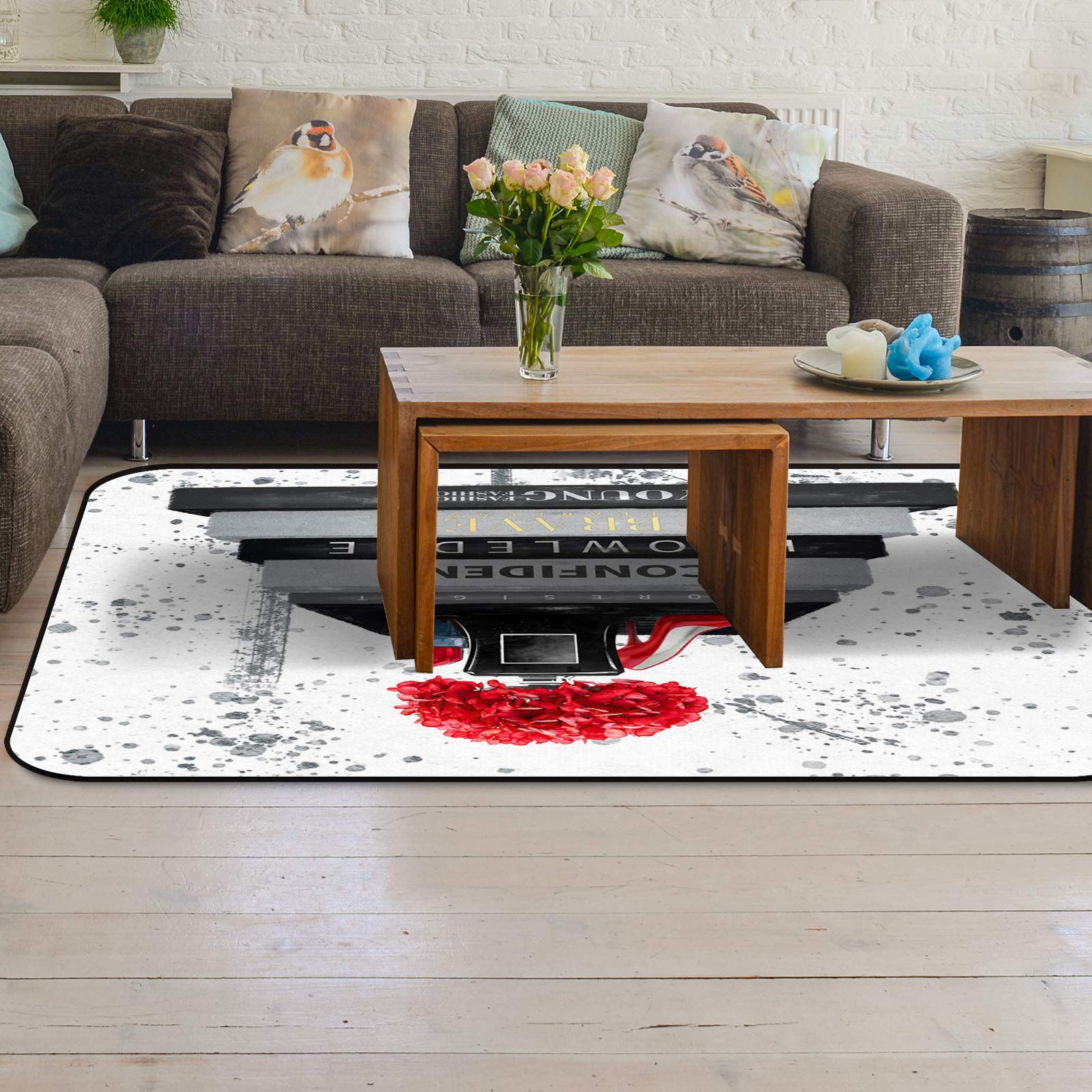 Super Soft Non-Slip Area Rug - 60x96 Inch Floral Red High Heels & Lipstick Design for Nursery, Dorm, Bedroom | Perfect for Home Decor, Kids Room & Cozy Spaces