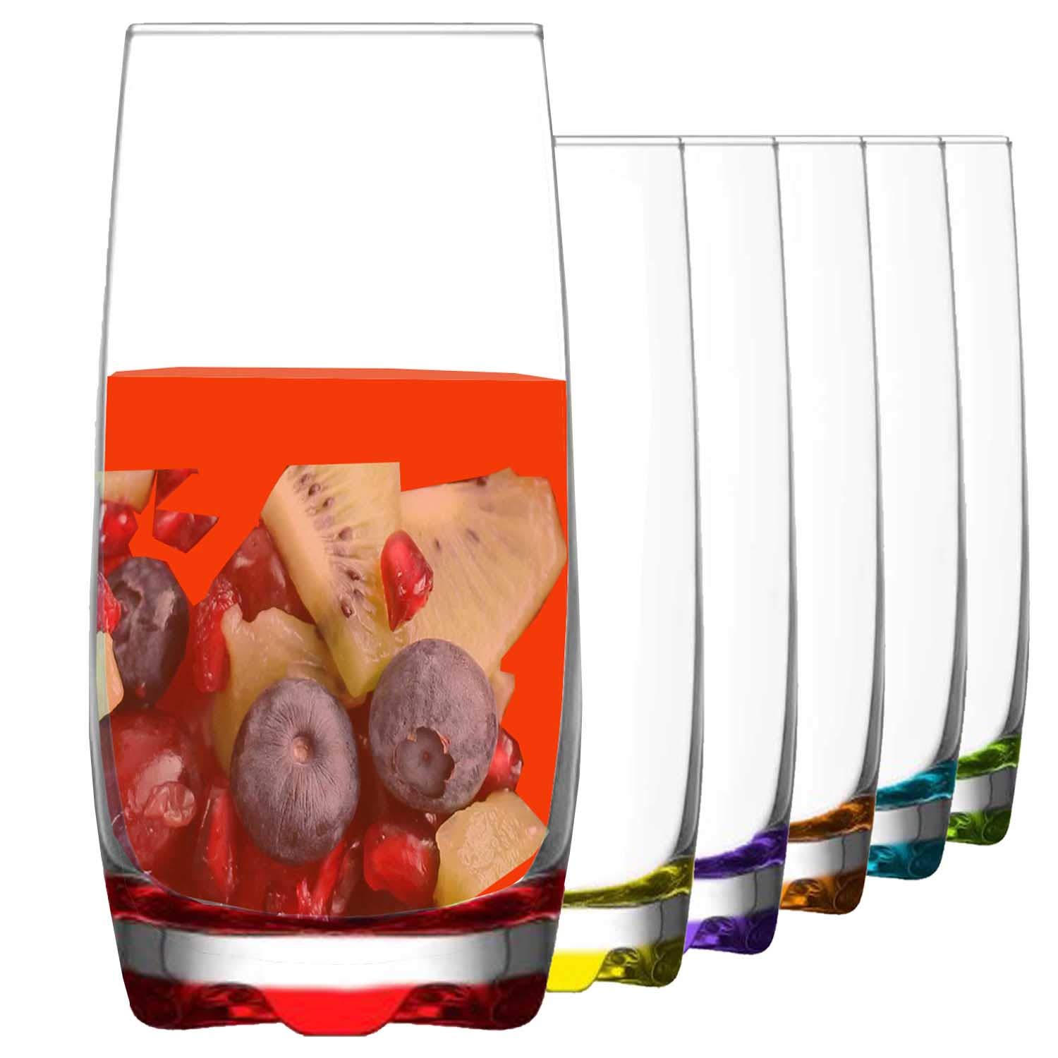 EDGE 99 Multicolored Highball Glasses Set of 6 - 390 ML (13.2 oz) Premium Drinking Tumblers for Cocktails, Iced Tea & Home Bar - Dishwasher Safe & Shatter Resistant