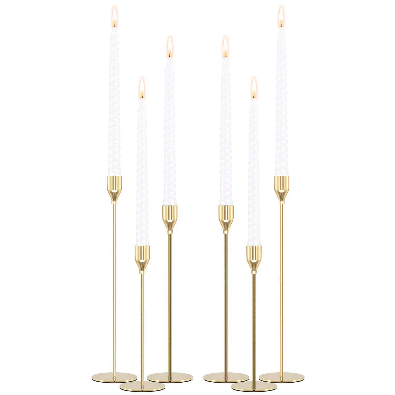 Gold Candle Holders Set of 6 - Modern Taper Candlesticks for Wedding & Dining Decor