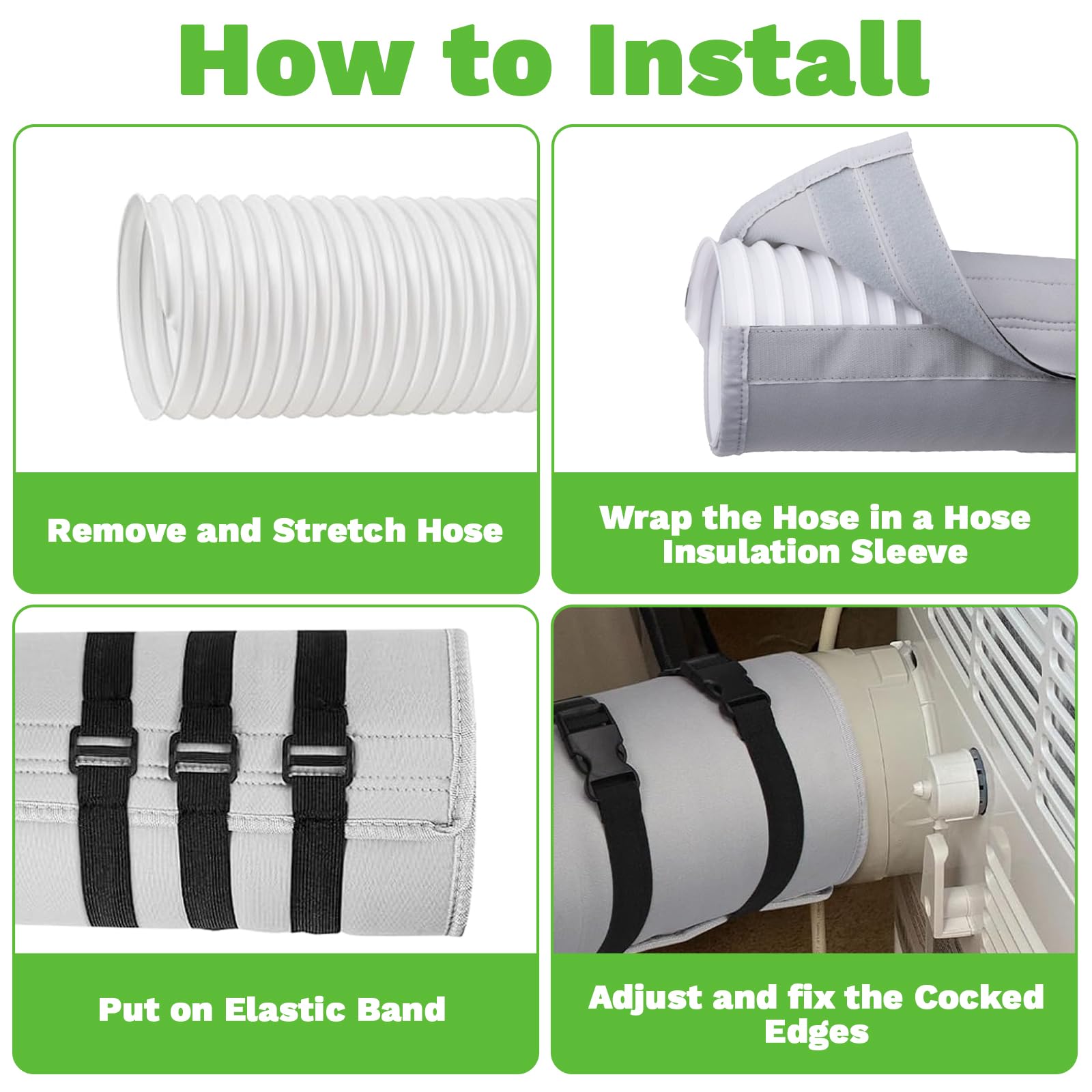 Portable AC Hose Cover - Insulated Dustproof Air Conditioner Exhaust Hose Wrap with 3 Adjustable Buckle Straps for 5