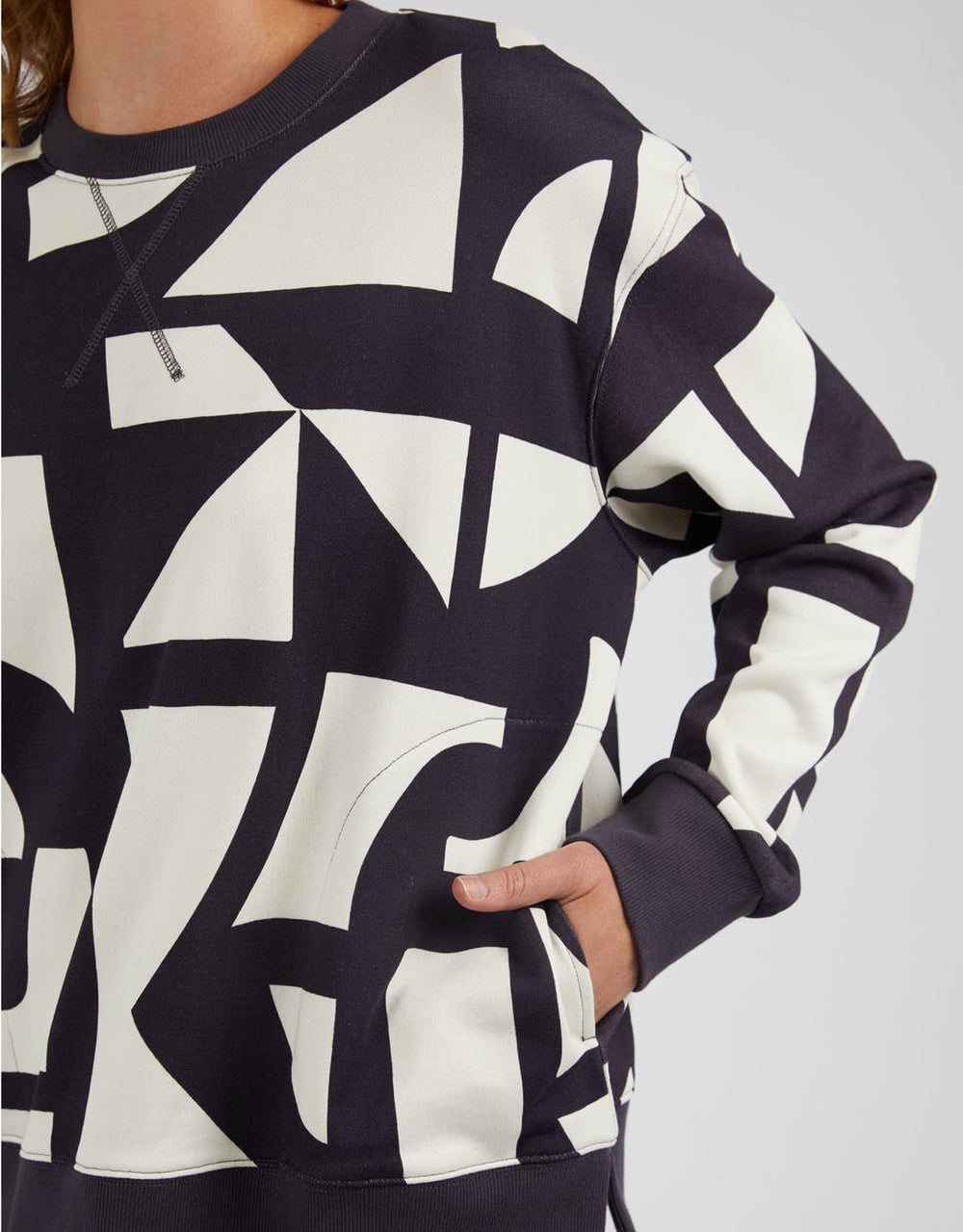 Elm Dali Geo Crew Neck Sweatshirt - Midnight & White Geometric Print - Casual Streetwear for Men & Women | Perfect for Everyday Wear, Outings & Layering