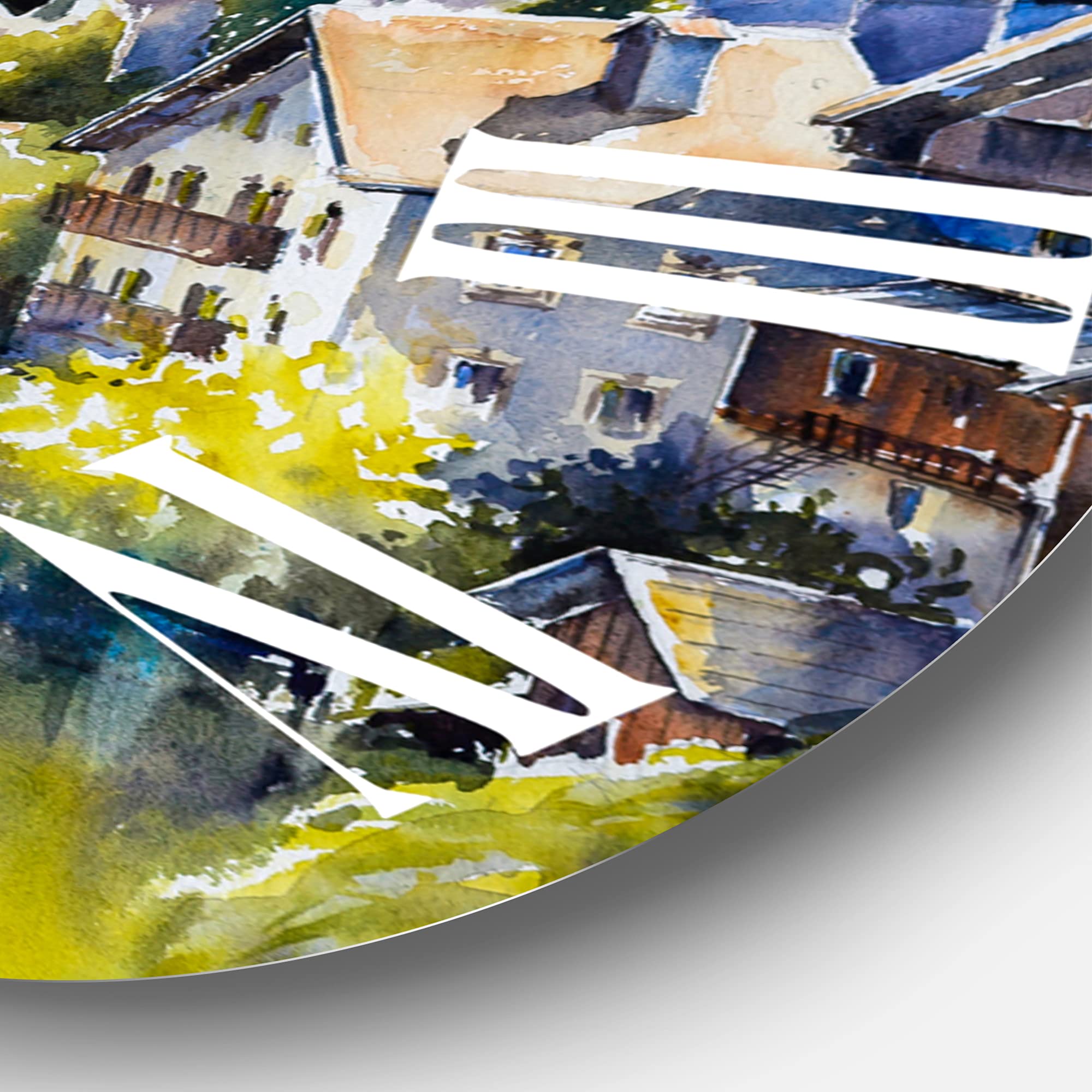 DesignQ Nautical Coastal Wall Clock - 'Mountain Village by The River in Austria' Landscape Nature Large Wall Decor for Living Room, Bedroom & Office - Perfect for Home, Beach House & Cabin Decor