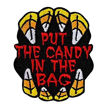 Kids Halloween Patch - 'Put The Candy in The Bag' Trick or Treat Iron-On Applique for Costumes & DIY Crafts | Perfect for Halloween Decorations, Party Favors & Pumpkin Buckets