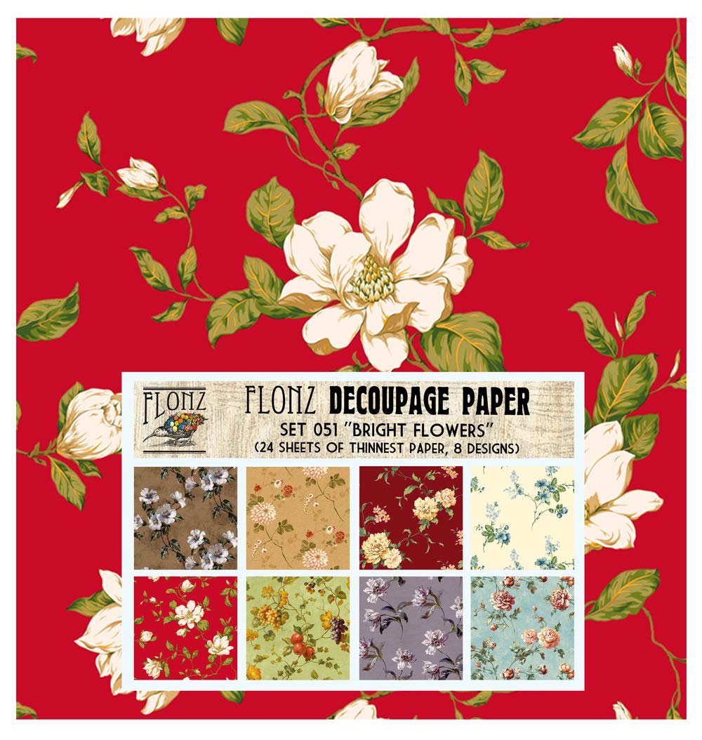 Vintage Floral Decoupage Paper Pack - 24 Sheets 6x6 Inch Scrapbooking Paper for DIY Crafts, Card Making, Home Decor & Mixed Media Art Projects - Bright Flower Patterns by FLONZ