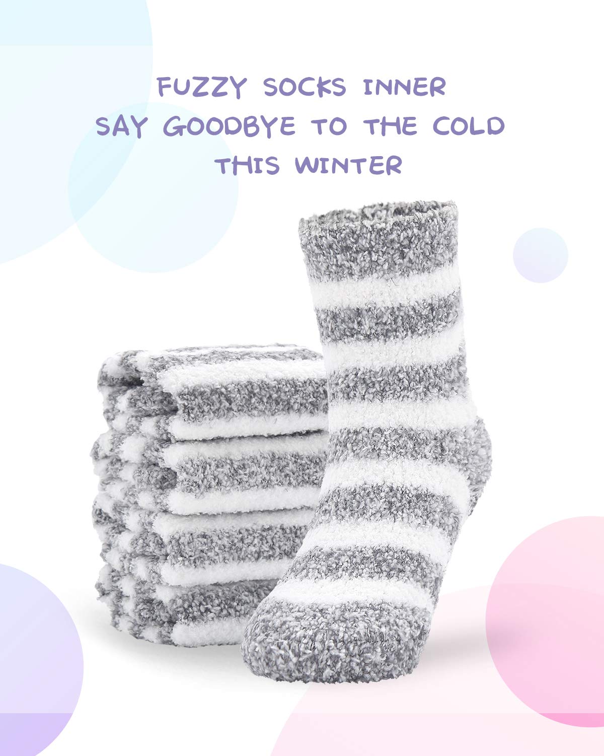 Panda Bros Girls Warm Fuzzy Fluffy Non-Slip Slipper Socks for Kids - 3 Pairs Cozy Winter Socks for Indoor & Outdoor Wear