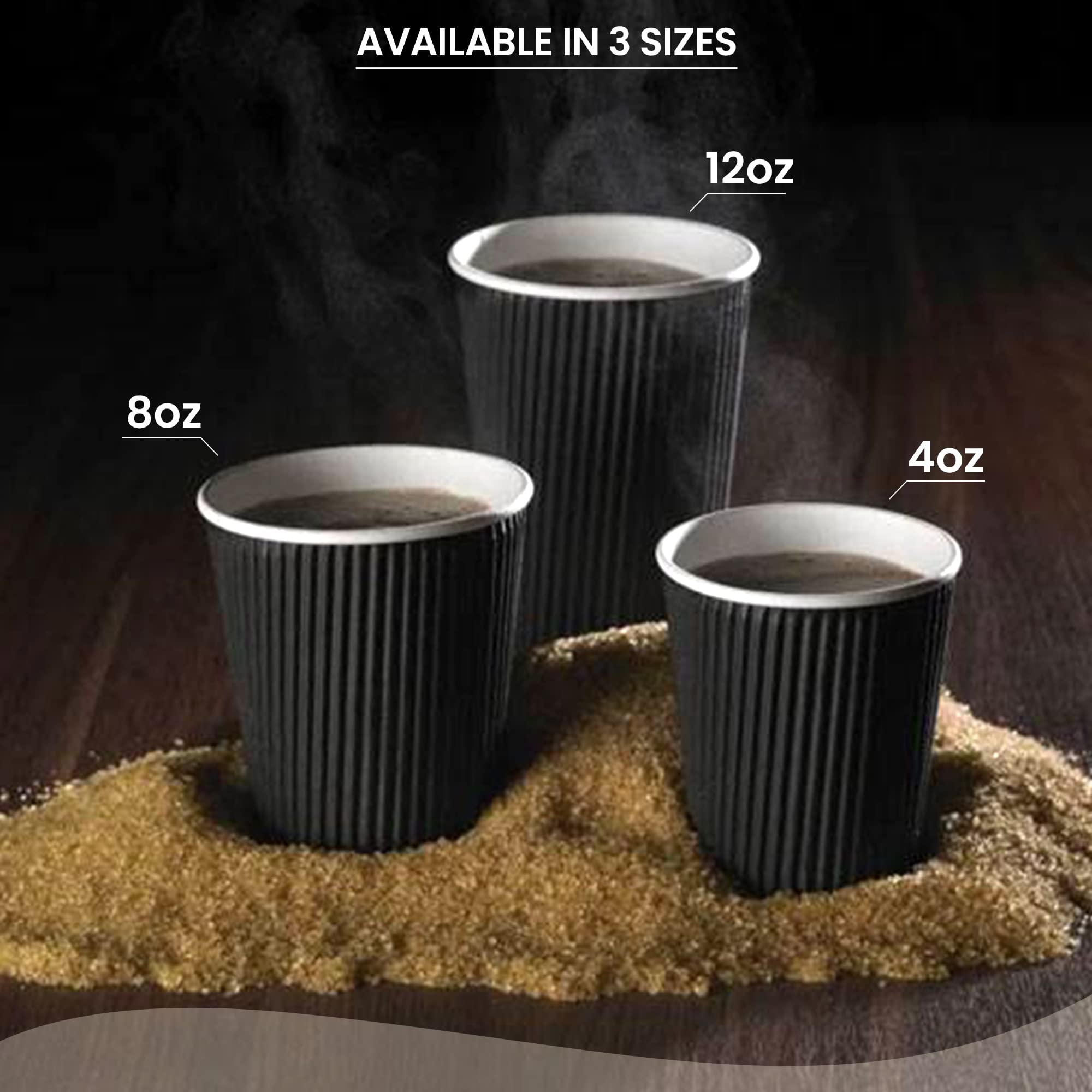 Insulated Disposable Coffee Cups 4 oz - 1000 Pack Black Ripple Wall Paper Cups with Comfortable Grip | Triple Layer Hot Beverage Protection | Perfect for Coffee Shops, Offices & Catering Events