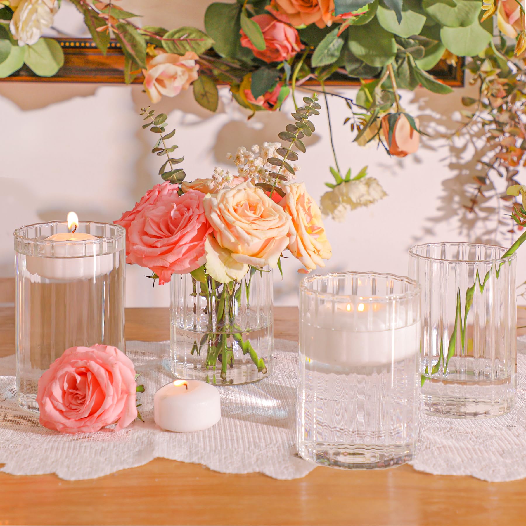 ComSaf 12-Pack Clear Glass Cylinder Vases - 6 Inch Tall Ribbed Bud Vases for Wedding Centerpieces, Floral Arrangements & Home Decor - Bulk Hurricane Candle Holders for Parties, Dining Tables & Event Decorations