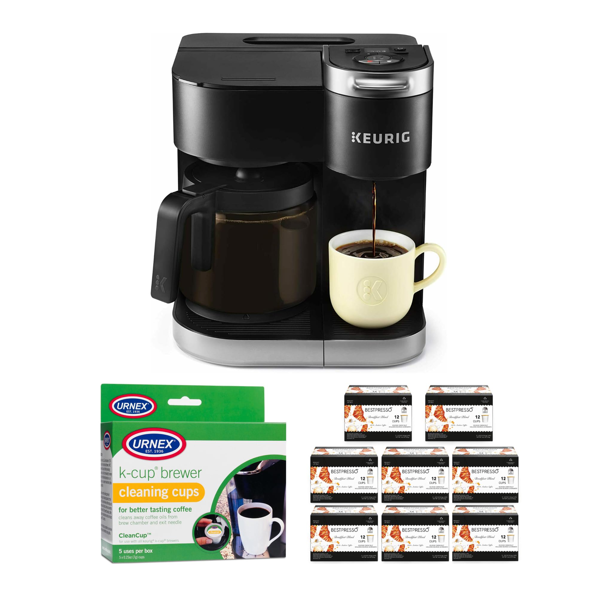 Keurig K-Duo Single Serve & Carafe Coffee Maker with 96-Count K-Cup Variety Pack & Cleaning Kit (3-Piece Bundle) - Perfect for Home, Office, and Entertaining Guests