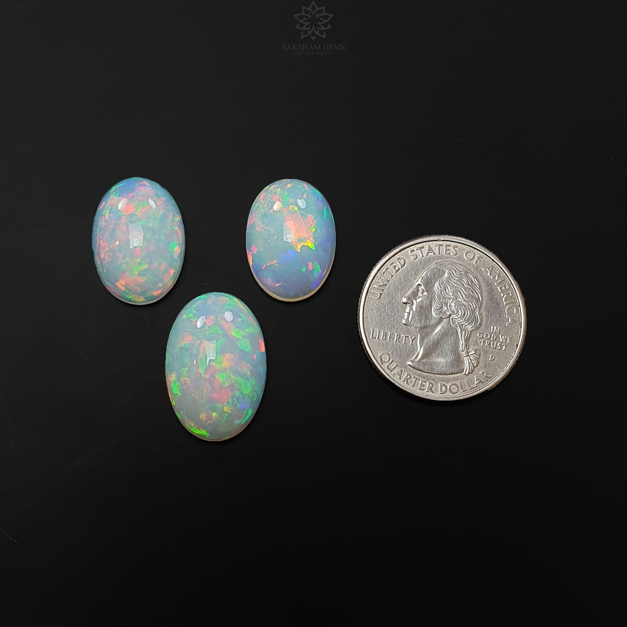 Natural Ethiopian Opal Cabochon - 25.80cts Untreated White Opal Gemstone Set (3pcs, Oval 17.5x13mm & 21x14mm) for Jewelry Making, Rings, Necklaces & Pendants