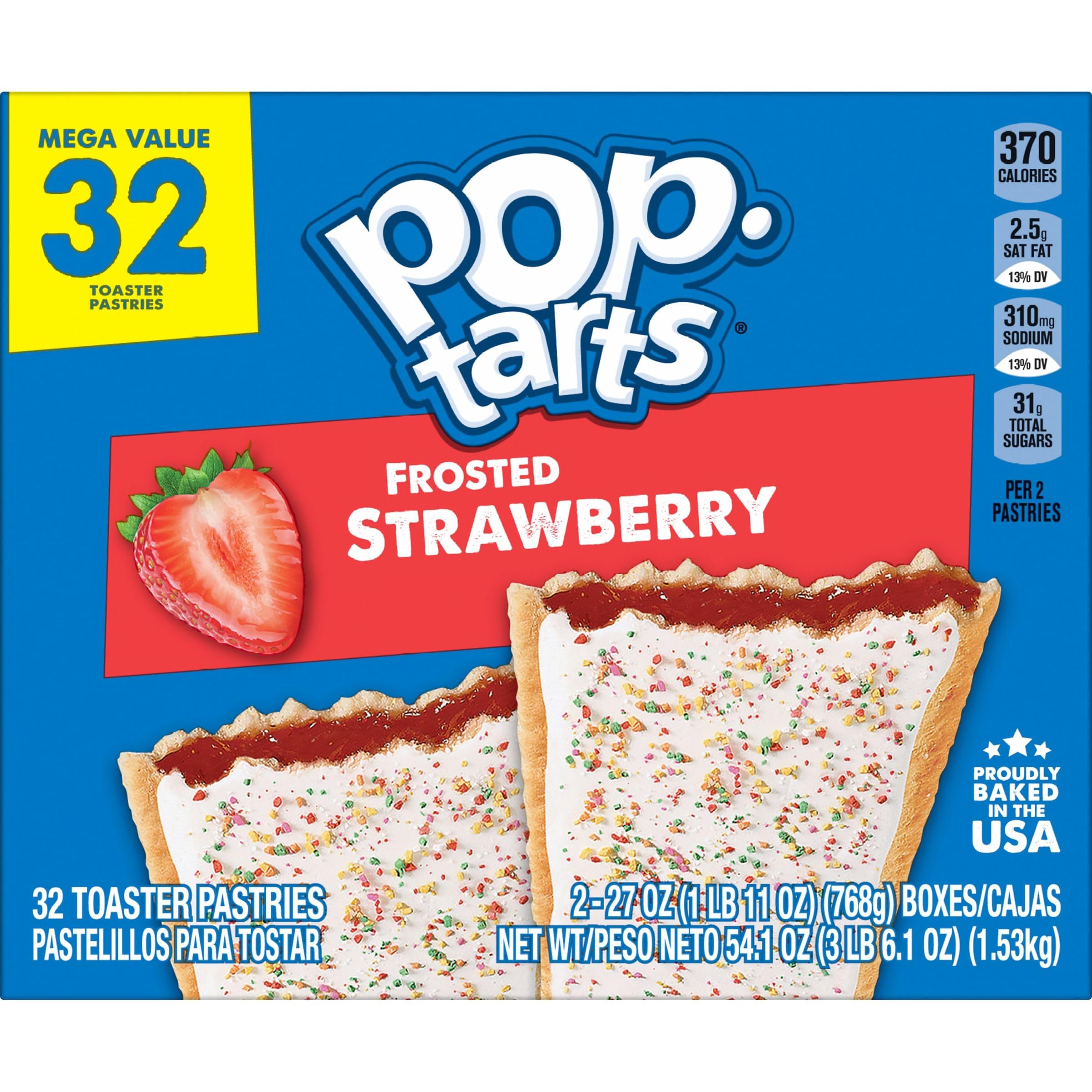 Pop-Tarts Toaster Pastries - Frosted Strawberry Flavor, 54.1oz Family Pack (32 Count) | Breakfast Food & Kids Snacks for School Lunches, Quick Breakfasts & After-School Treats