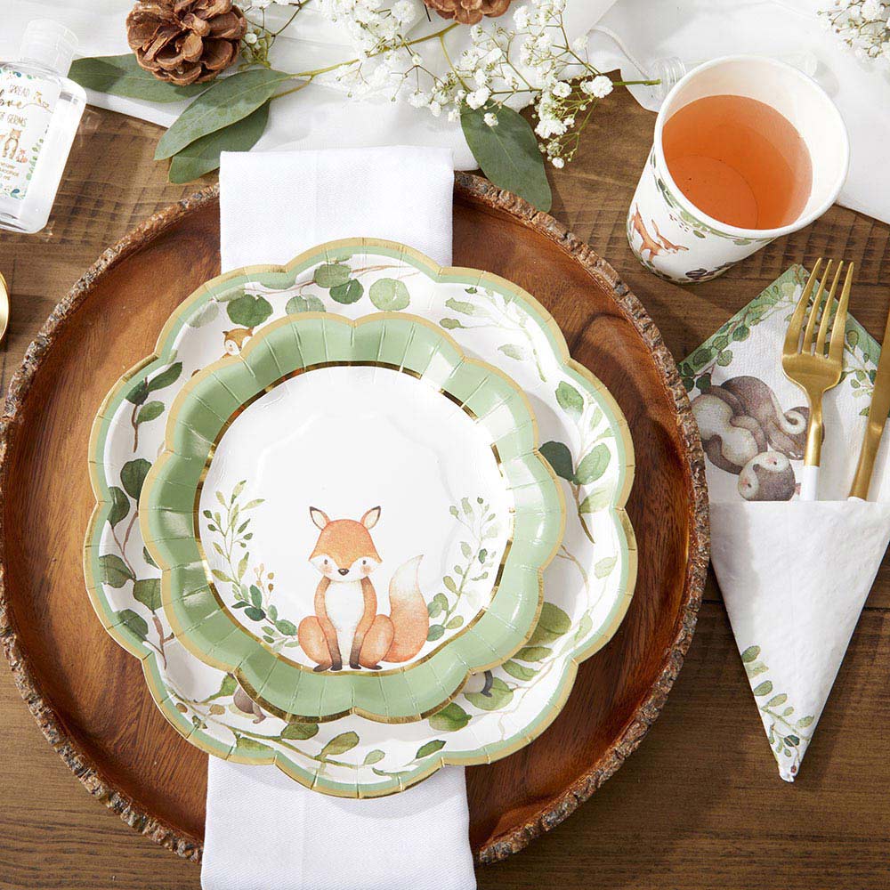 Premium Woodland Baby 7-Inch Paper Plates - Set of 16 | Eco-Friendly Disposable Plates for Birthday Parties, Baby Showers & Picnics