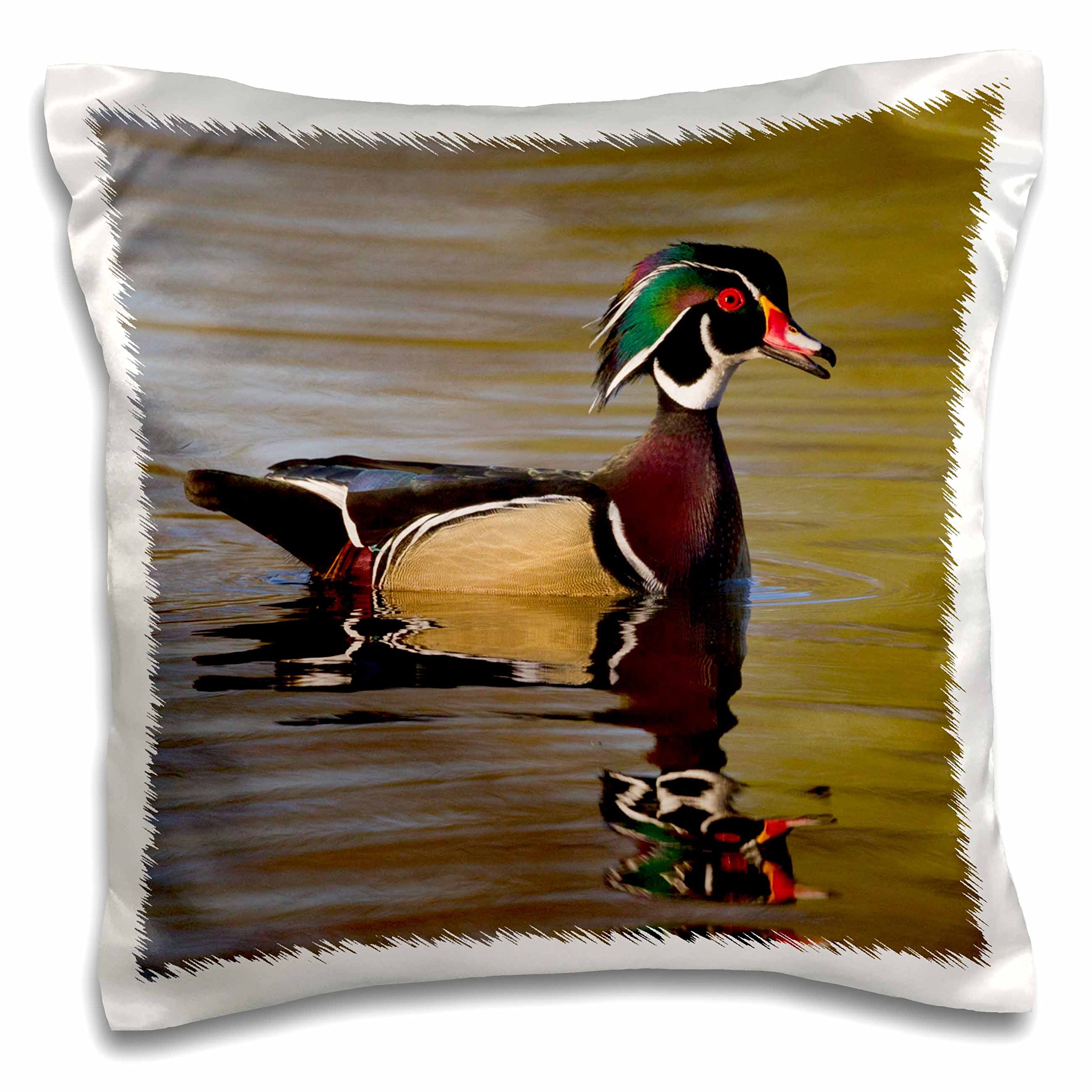 3D Rose Wood Duck Drake Decorative Pillow Cover 16x16 Inches - Soft Square Cushion Case for Living Room, Bedroom, and Home Decor
