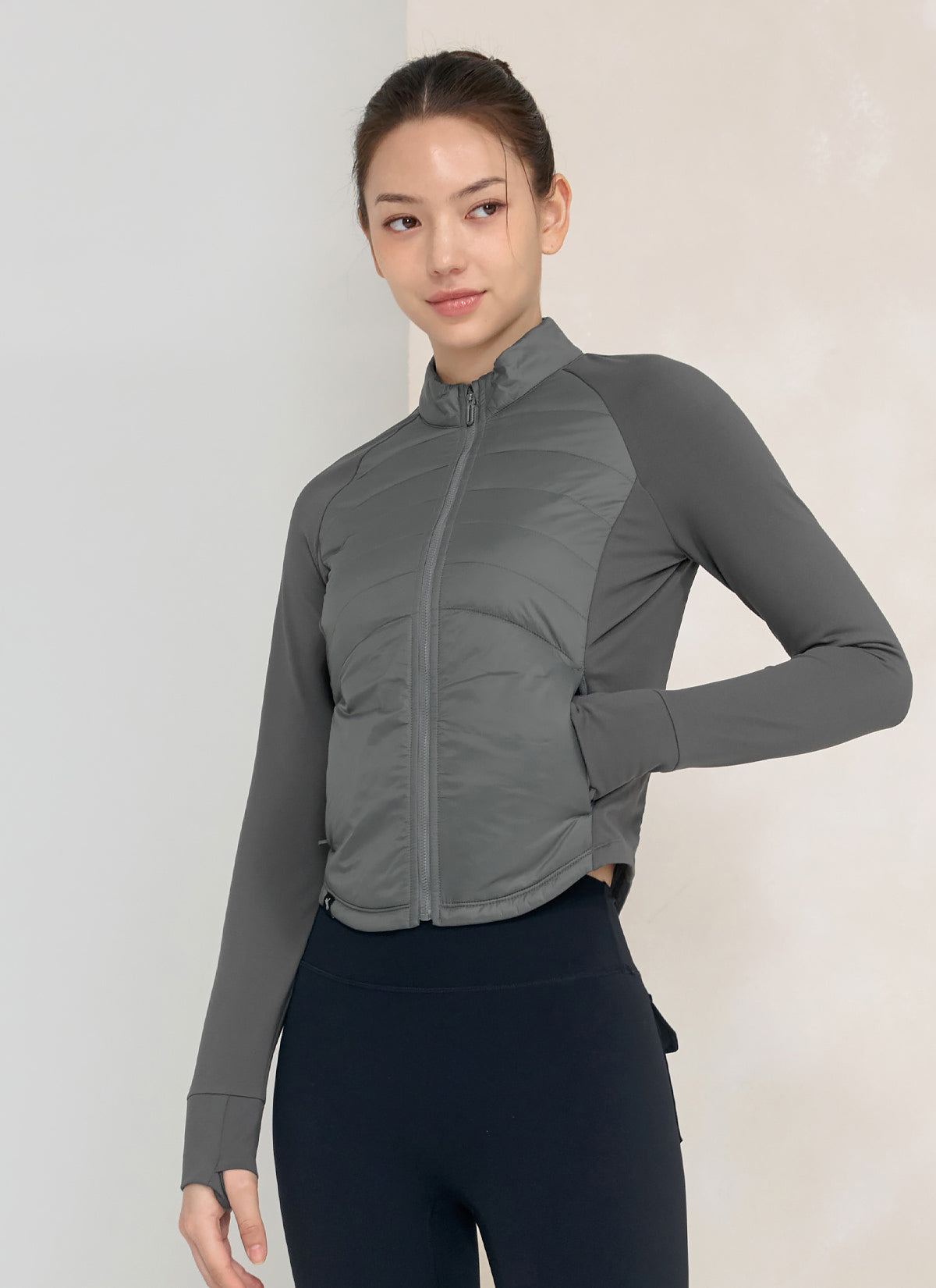 Lightweight Padded Mock Neck Jacket with Finger Hole - Warm Winter Coat for Women, Outdoor Hiking, Running & Casual Wear