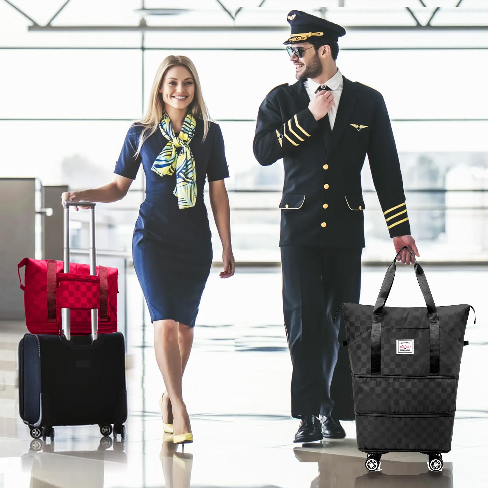 Foldable Travel Duffel Bag with Wheels - Expandable Lightweight Carry On Luggage for Women - Perfect for Air Travel, Gym, Weekend Trips & Outdoor Adventures