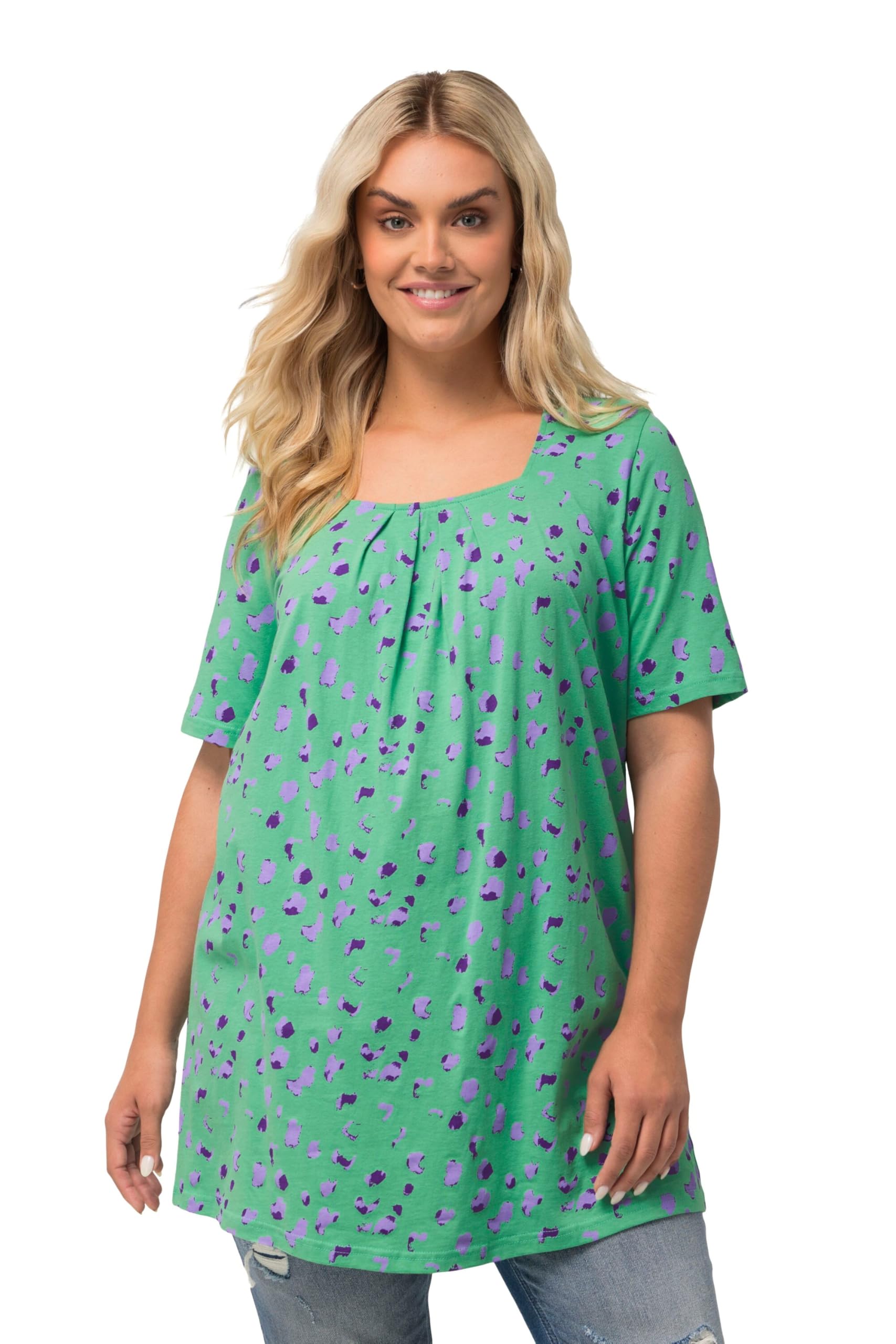 Ulla Popken Women's Long Sleeve Shirt - Candy Cane Organic Cotton Tunic Top for Casual Wear & Holiday Outfits
