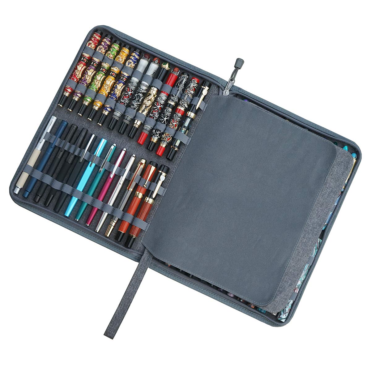 Erofa 48-Slot Gray Fountain Pen Case - Large Capacity Canvas Pen Holder & Display Pouch Bag, Water-Resistant Storage for Collectors, Artists & Writers | Perfect for Travel, Office & Home Organization