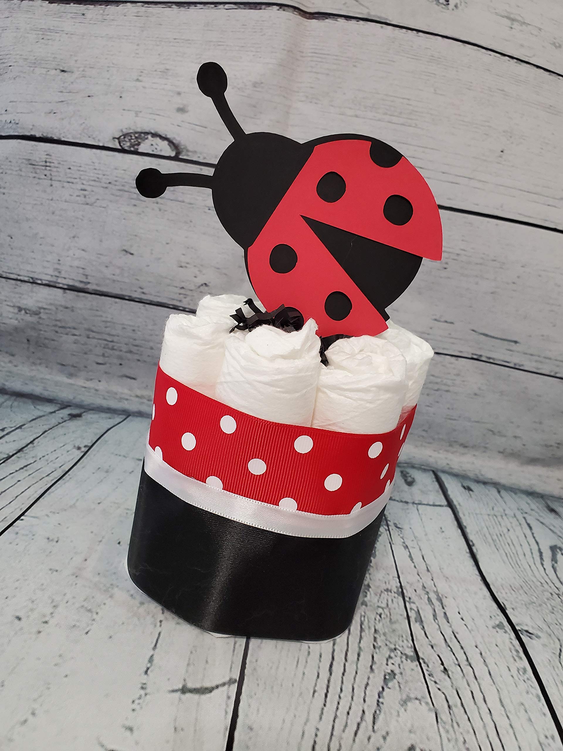 3 Tier Diaper Cake Set - 5 Piece Ladybug Themed Baby Shower Gift (Red & Black) | Perfect for Newborn Celebrations & Gender Reveal Parties