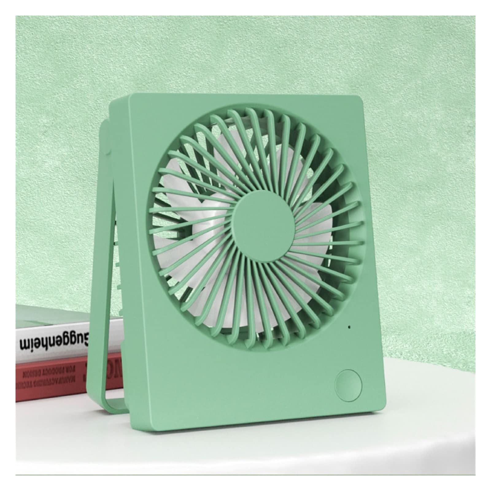 Portable Rechargeable Mini Desk Fan - 10.3 * 8.5cm Small USB Electric Fan with Mute Operation, Foldable Design for Home Office Dorm Wall Mount | Green Color - Perfect for Bedroom Cooling, Study Table & Travel Use