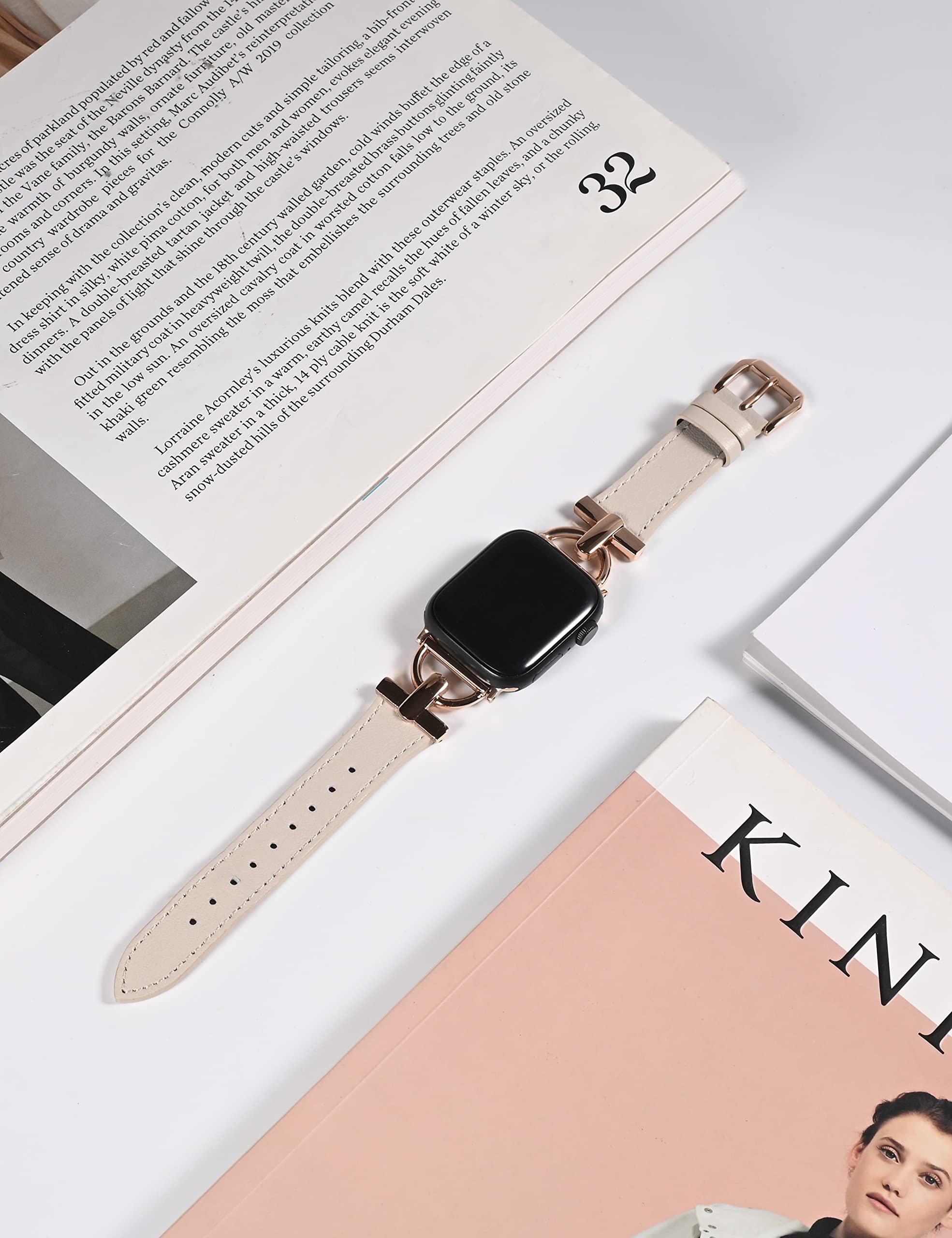Premium Genuine Leather Band for Apple Watch - Compatible with Series 10/9/8/Ultra/SE/7/6/5/4/3/2/1 (38mm-49mm) - Elegant Dressy Strap for Women & Men - Perfect for Business, Formal Events & Everyday Wear