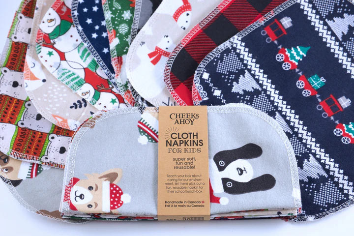 Cheeks Ahoy Reusable Holiday Napkins - Eco-Friendly Christmas Dinner Napkins for Festive Parties & Family Gatherings