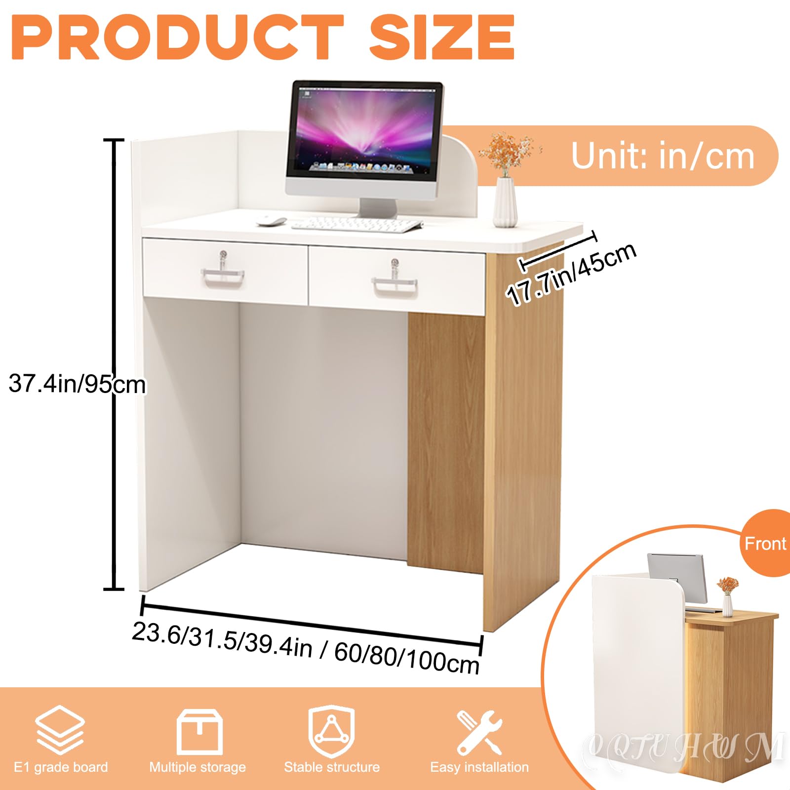 Modern L-Shaped Reception Desk with Lockable Drawers - Office, Beauty Salon & Retail Counter - Small Reception Table for Professional Spaces