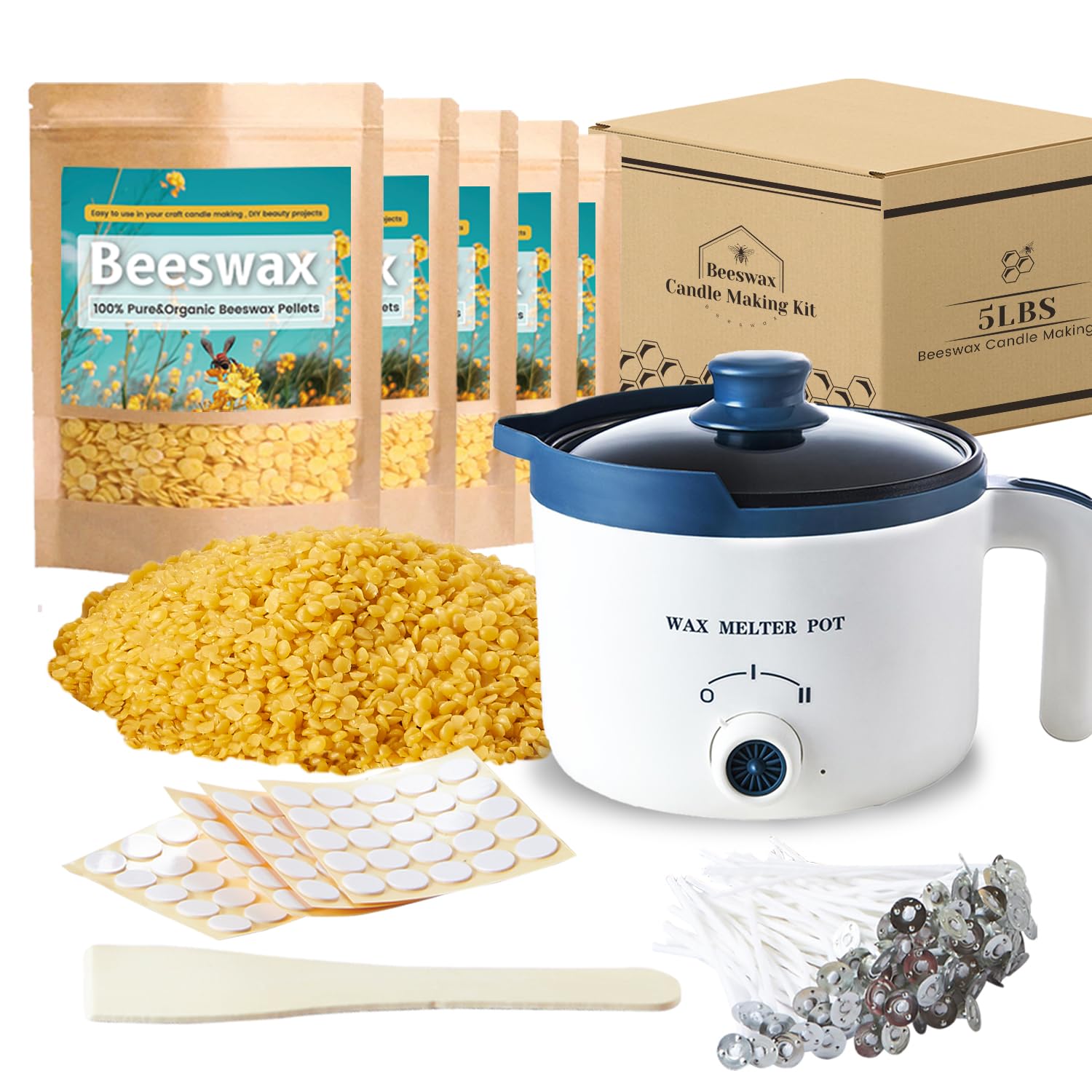 Premium Beeswax Candle Making Kit with Electric Wax Melter - 5lbs Natural Beeswax for DIY Candles, Arts & Crafts | Perfect for Home Decor, Gifts & Relaxation Therapy