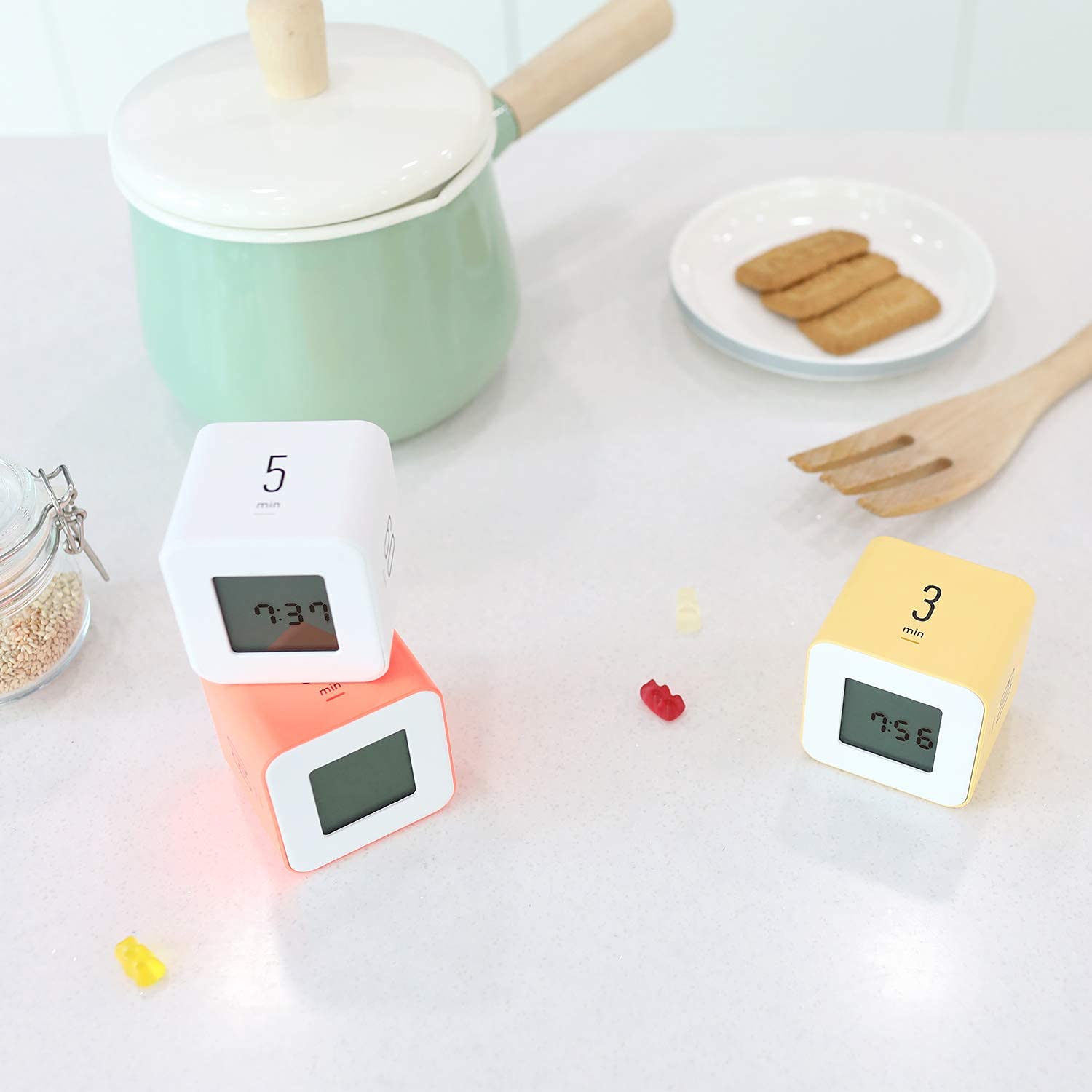 Mooas Cube Timer Bundle - Coral (10, 30, 50, 60 Minutes) & Violet (5, 10, 20, 30 Minutes) - Visual Time Management Tool for Study, Cooking, Workout, Kids Activities - Perfect for Classroom, Office, Kitchen & Home Organization