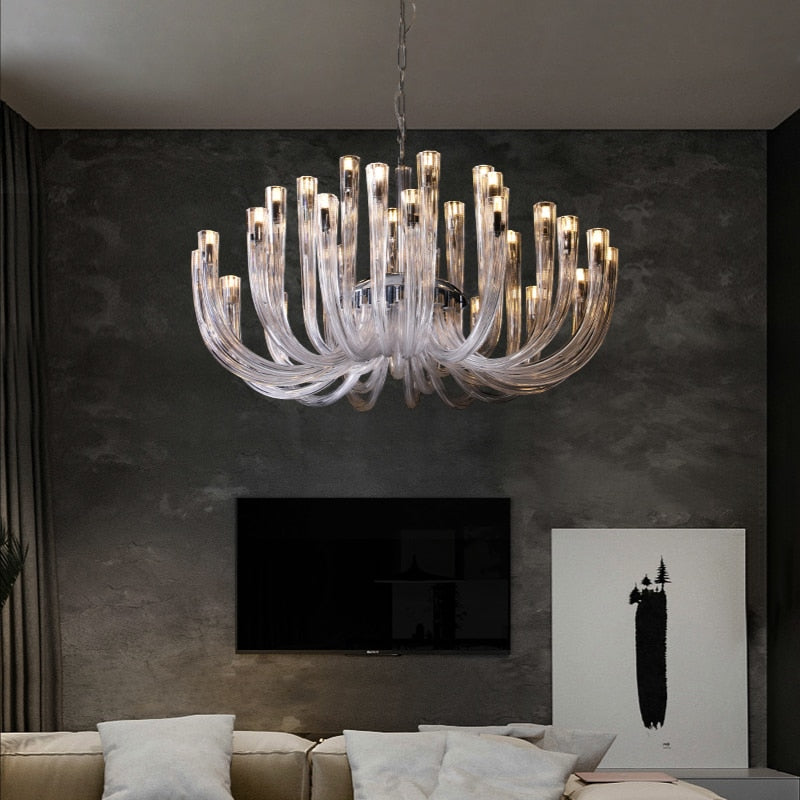 Italian U-Shaped Glass Crystal Chandelier - Elegant Lustre Art Pendant Light Fixture for Dining Room, Foyer, and Luxury Home Decor