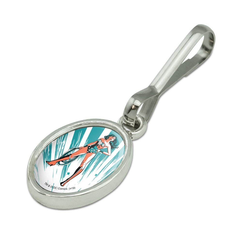 Wonder Woman Flashing Lights Antique Oval Charm - Zipper Pull Aid for Clothes, Purse, Suitcase & Backpack | Superhero Accessories for Cosplay & Everyday Use