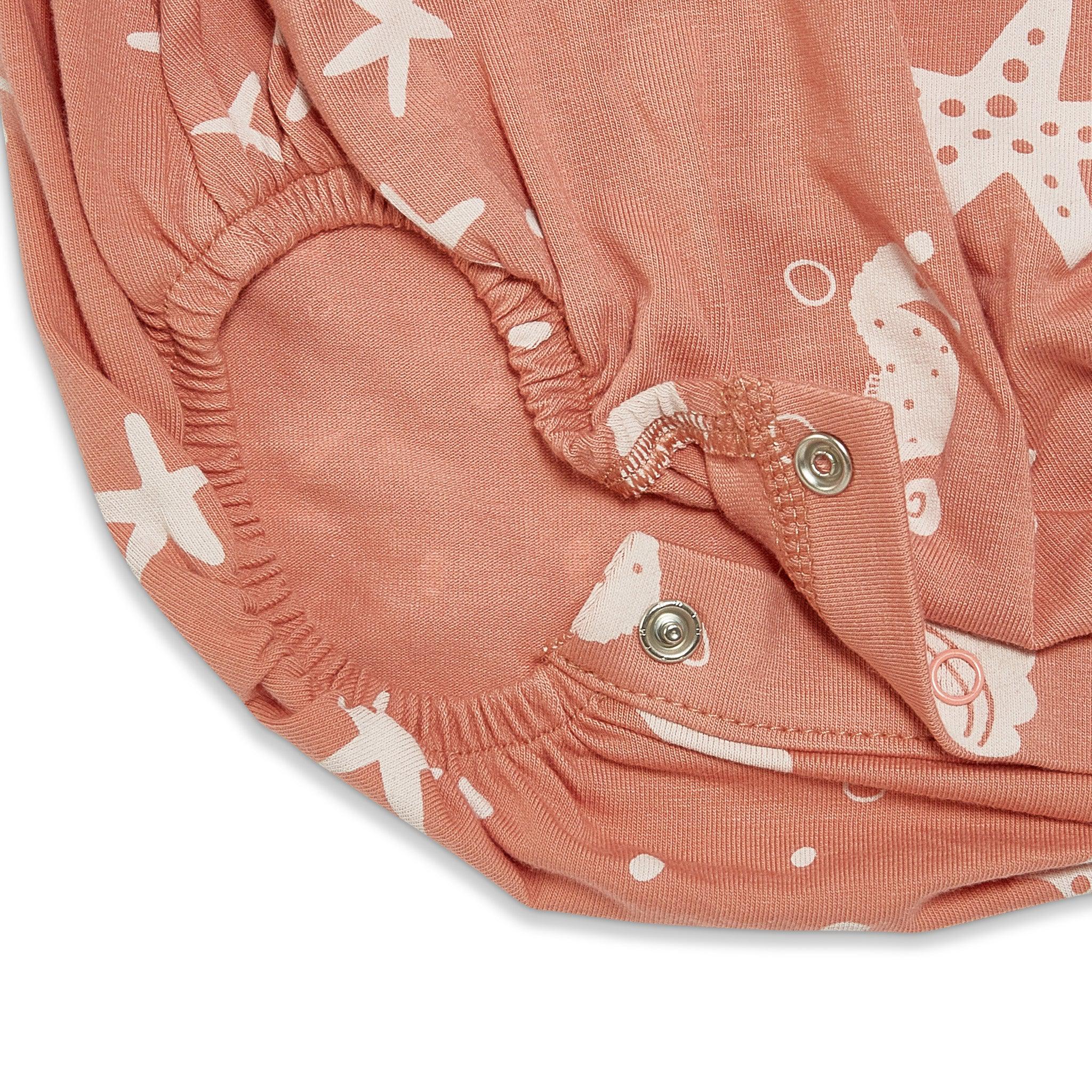 Organic Flutter Sleeve Button Romper - Coral Rose | Soft Cotton Baby Jumpsuit for Girls | Perfect for Summer Outfits, Beach Vacations & Photoshoots