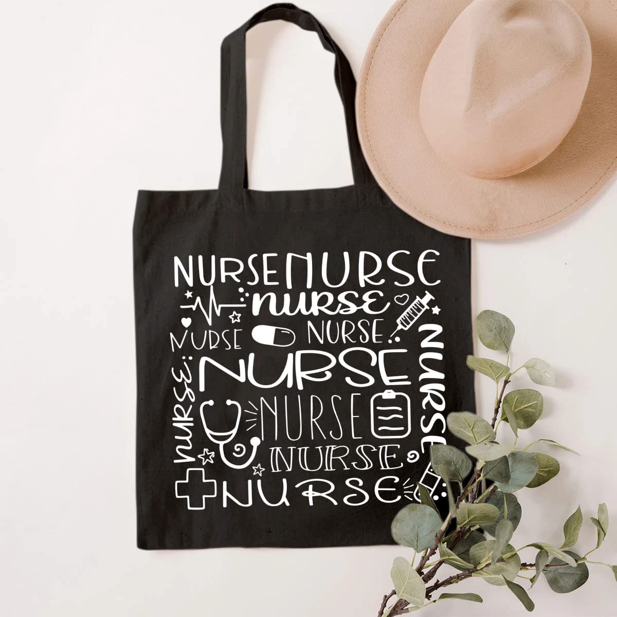 SAUIVD Nurse Canvas Tote Bag - Durable Cotton Reusable Grocery Bag for RN & Nursing Students - Perfect for Work, Shopping & Clinical Rotations